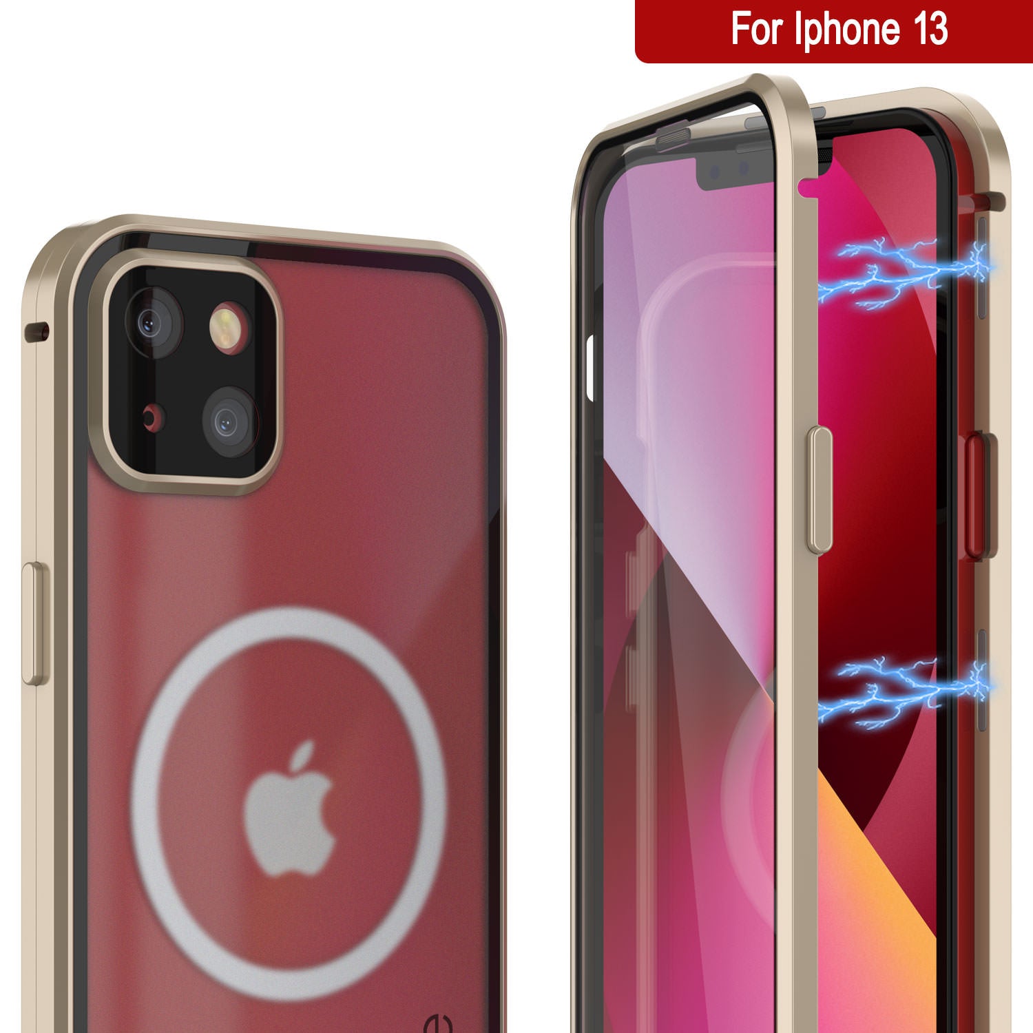 Punkcase iPhone 13 Case [GlassMag Series] Cover W/ Built-In MagSafe Charging Circle [Gold]