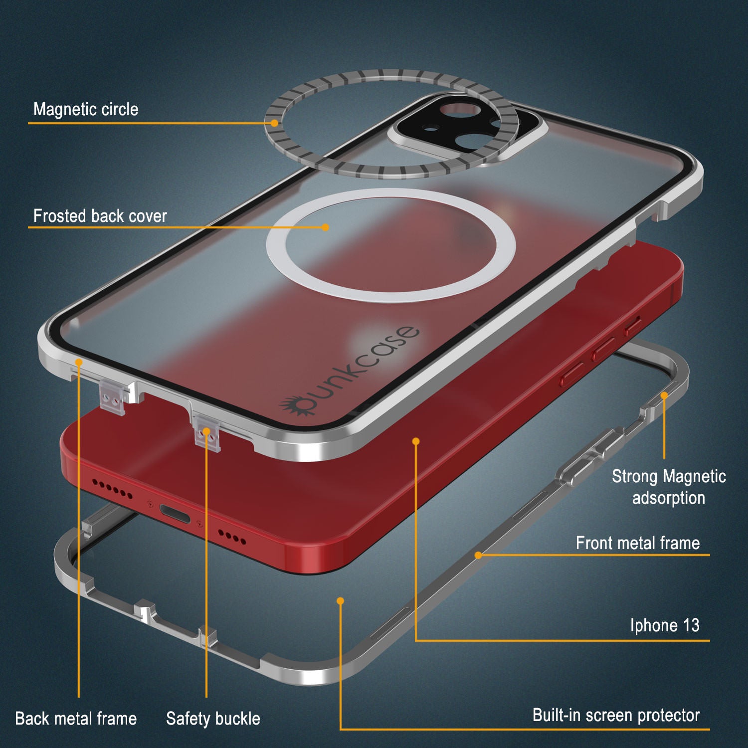 Punkcase iPhone 13 Case [GlassMag Series] Cover W/ Built-In MagSafe Charging Circle [Silver]