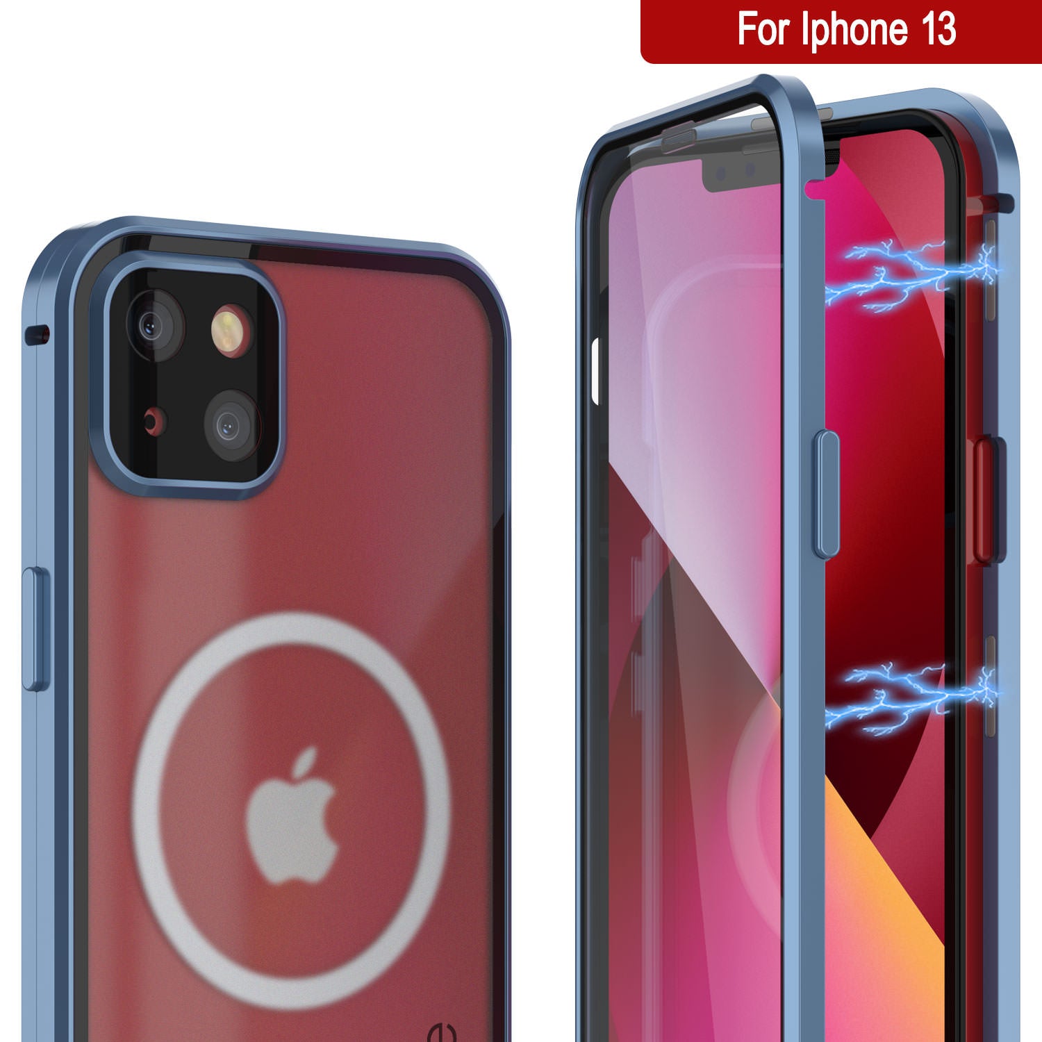 Punkcase iPhone 13 Case [GlassMag Series] Cover W/ Built-In MagSafe Charging Circle [Blue]