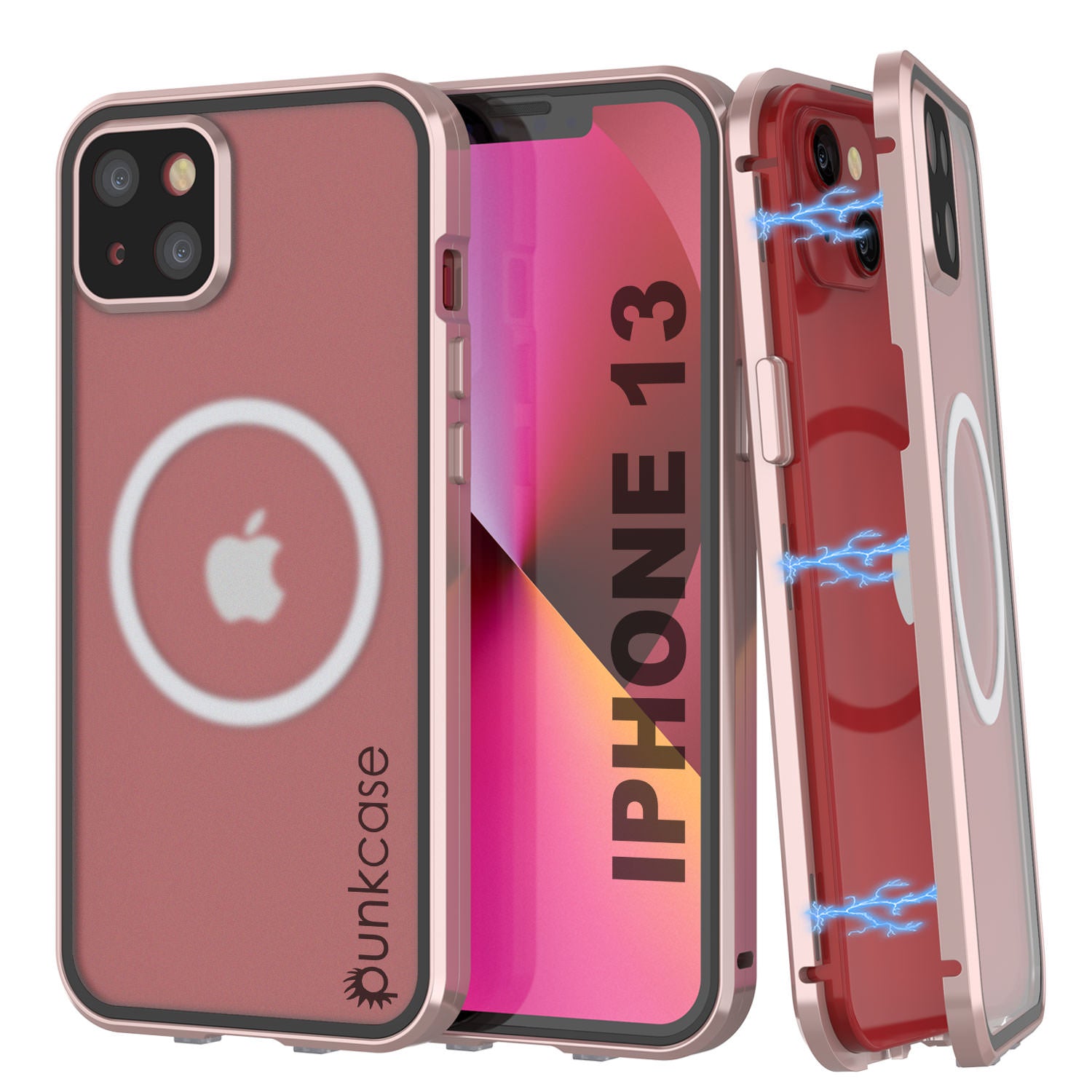 Punkcase iPhone 13 Case [GlassMag Series] Cover W/ Built-In MagSafe Charging Circle [Rose Gold]
