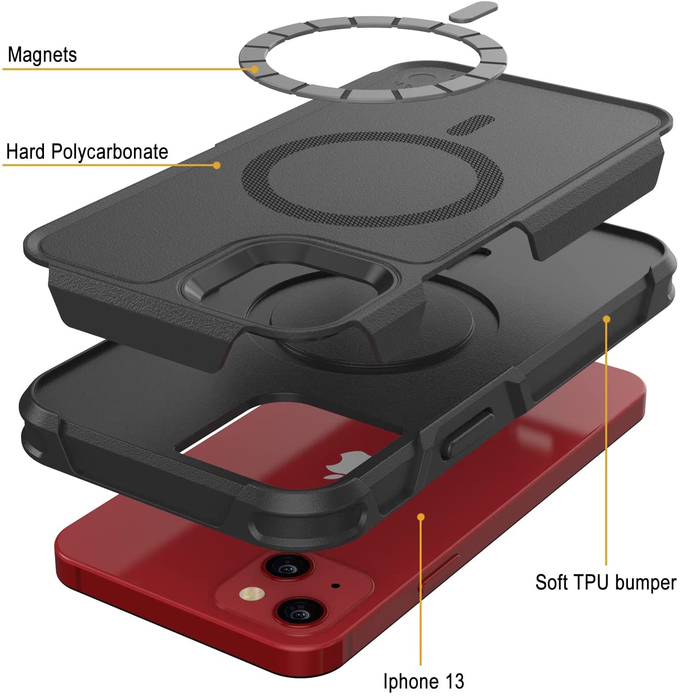 PunkCase iPhone 13 Case, [Spartan 2.0 Series] Clear Rugged Heavy Duty Cover W/Built in Screen Protector [Black]