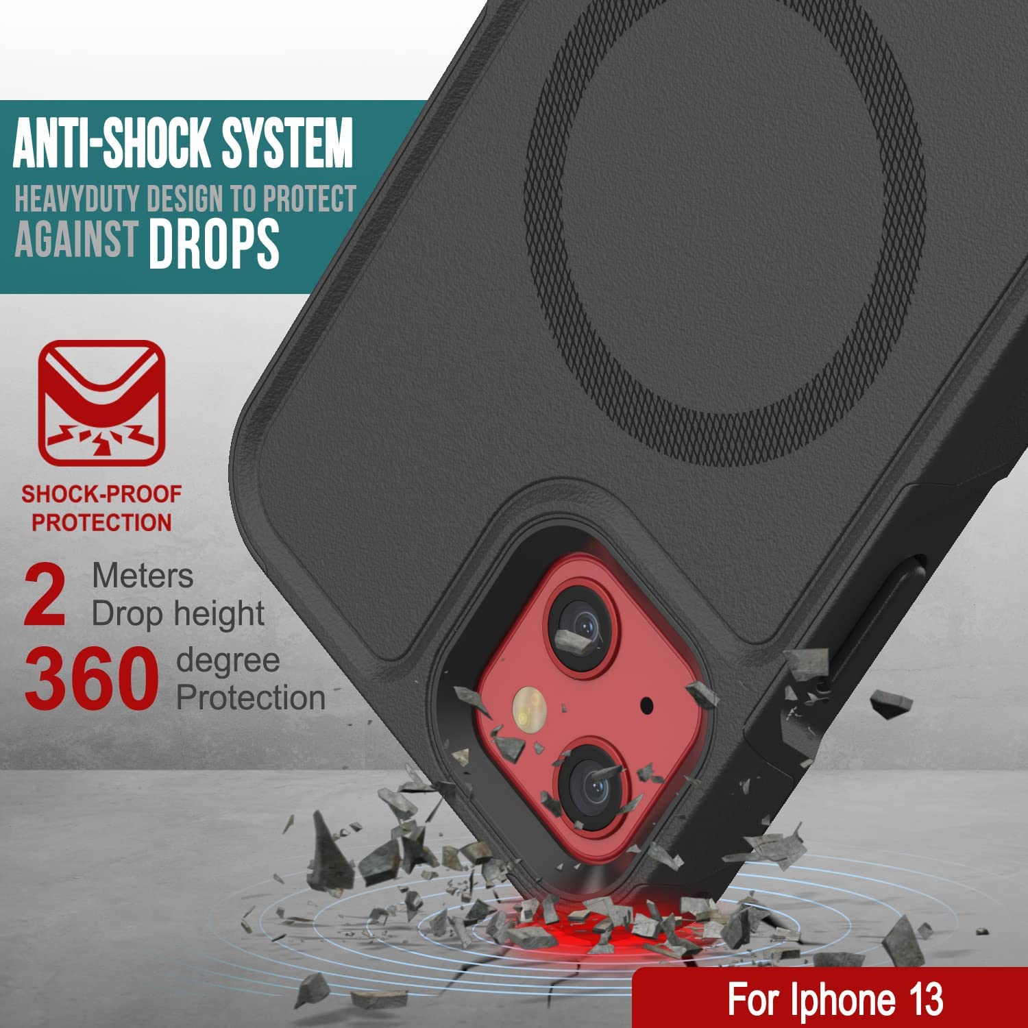 PunkCase iPhone 13 Case, [Spartan 2.0 Series] Clear Rugged Heavy Duty Cover W/Built in Screen Protector [Black]