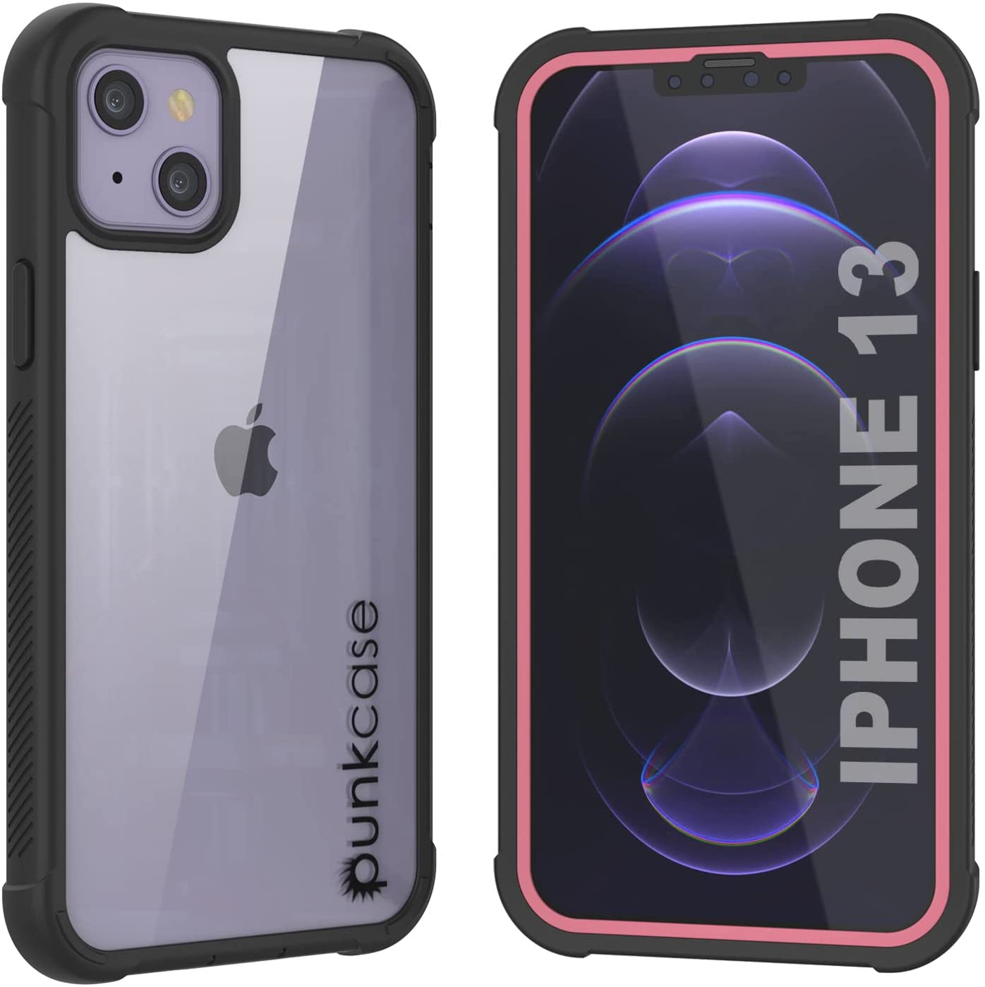 PunkCase iPhone 13 Case, [Spartan Series] Clear Rugged Heavy Duty Cover W/Built in Screen Protector [Pink]