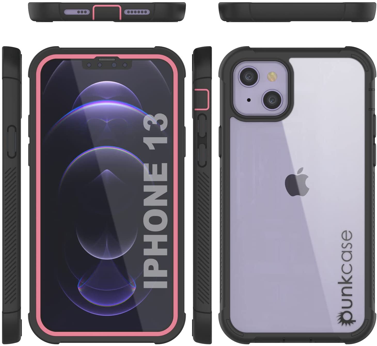 PunkCase iPhone 13 Case, [Spartan Series] Clear Rugged Heavy Duty Cover W/Built in Screen Protector [Pink]