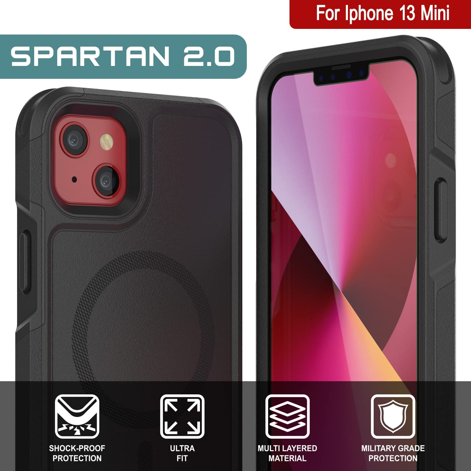 DOINK Custodia Per IPhone 13 Mini 5.4'' – Cover Antiurto PC+TPU Con Cavalletto Integrato, Nero