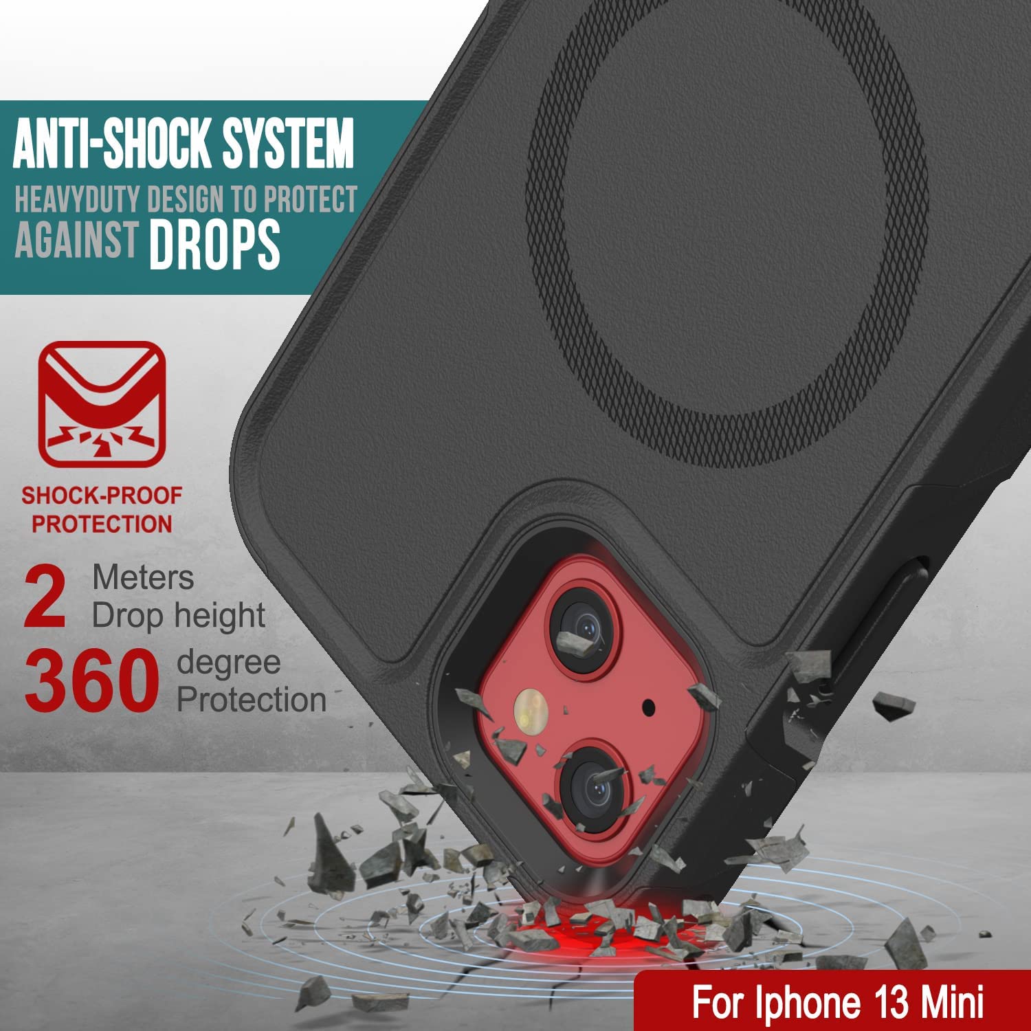 PunkCase iPhone 13 Mini Case, [Spartan 2.0 Series] Clear Rugged Heavy Duty Cover W/Built in Screen Protector [Black]