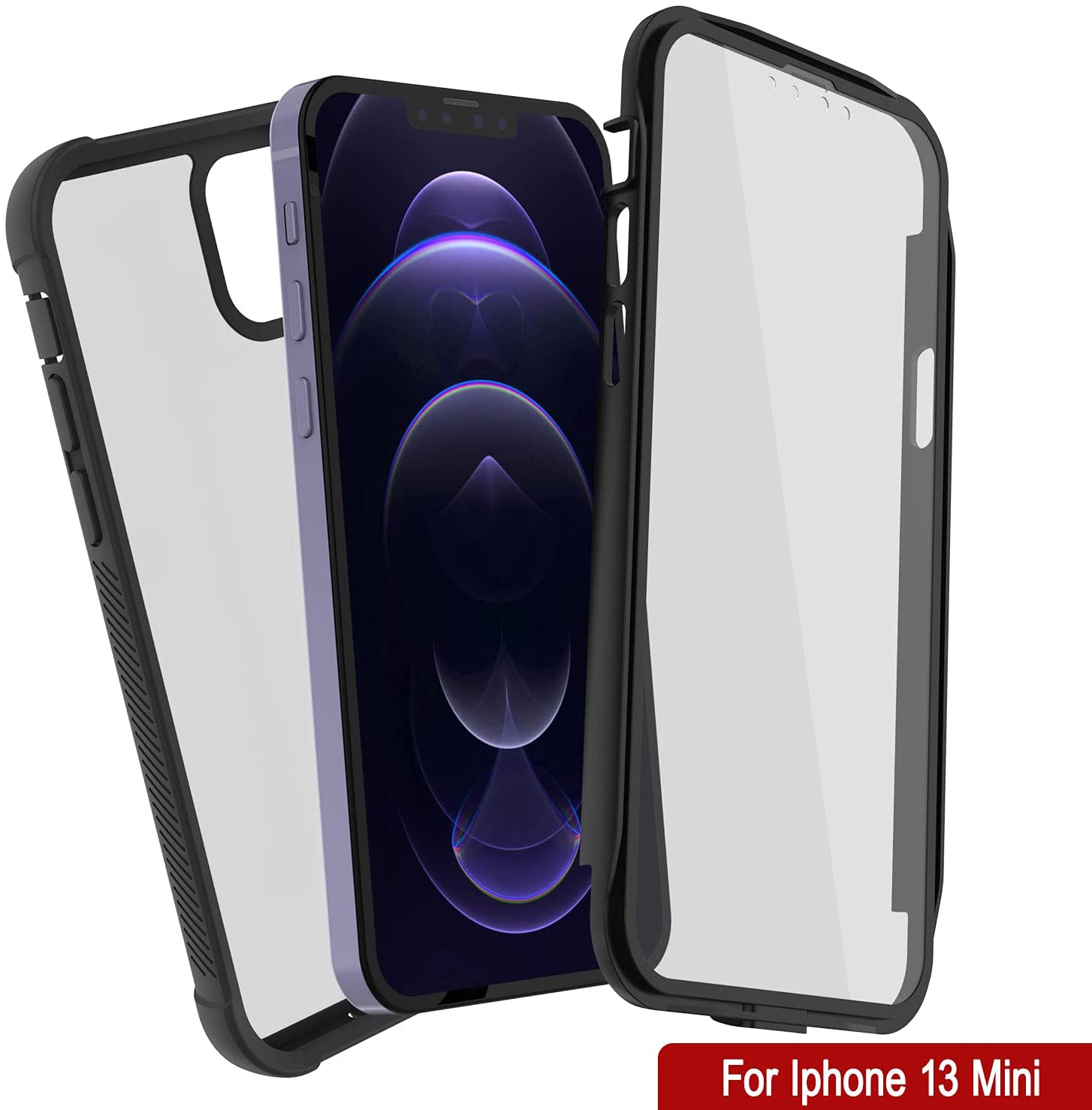 PunkCase iPhone 13 Mini Case, [Spartan Series] Clear Rugged Heavy Duty Cover W/Built in Screen Protector [Black]