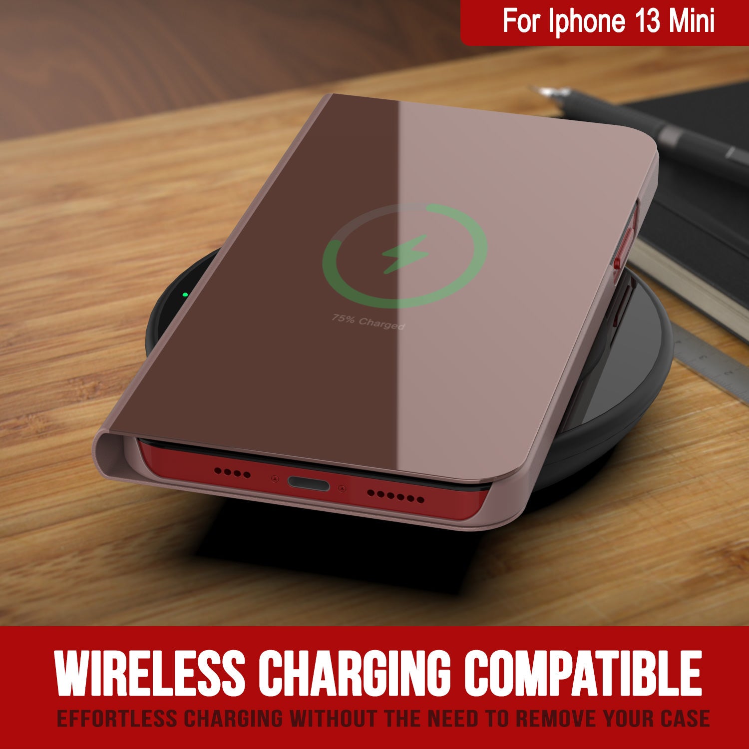 Punkcase iPhone 13 Mini Reflector Case Protective Flip Cover [Rose]