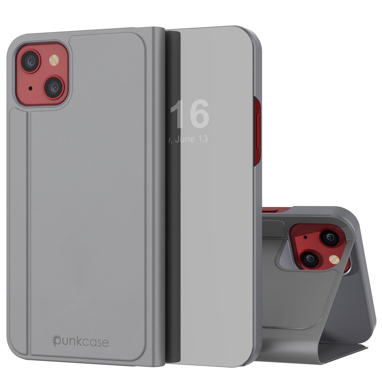 Punkcase iPhone 13 Mini Reflector Case Protective Flip Cover [Silver]