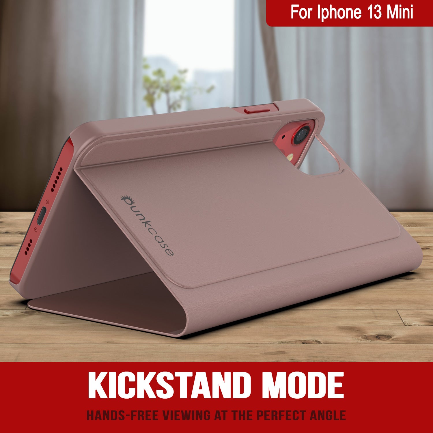 Punkcase iPhone 13 Mini Reflector Case Protective Flip Cover [Rose]