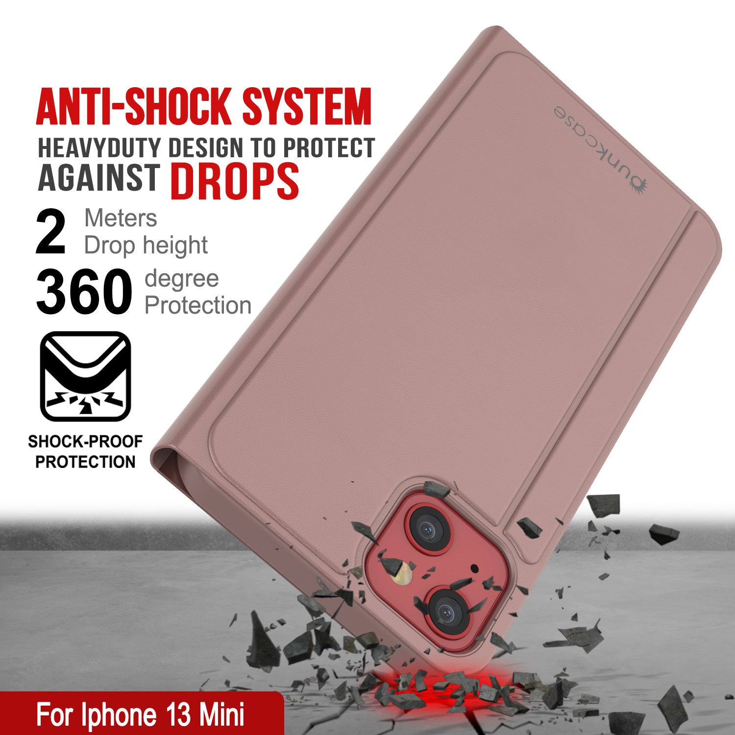 Punkcase iPhone 13 Mini Reflector Case Protective Flip Cover [Rose]