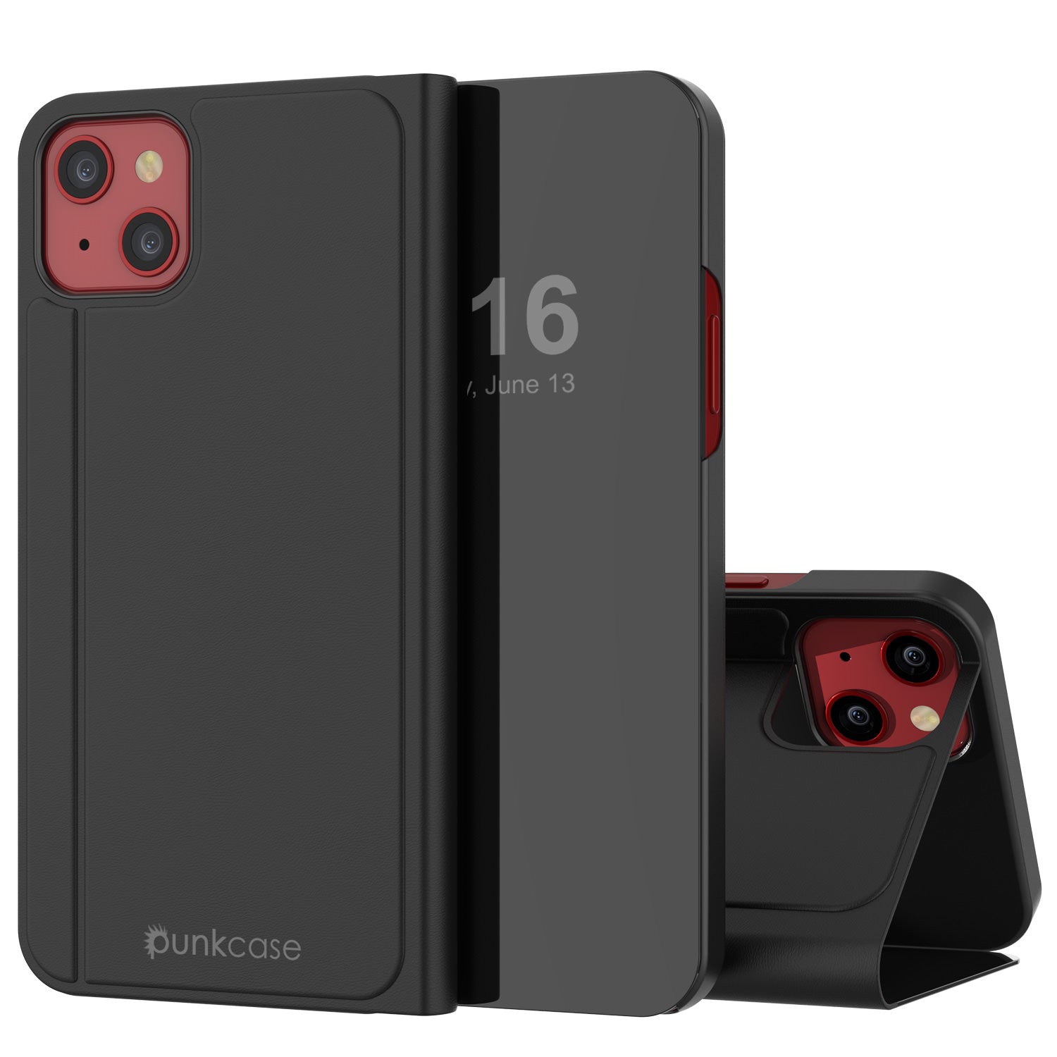 Punkcase iPhone 13 Mini Reflector Case Protective Flip Cover [Black]