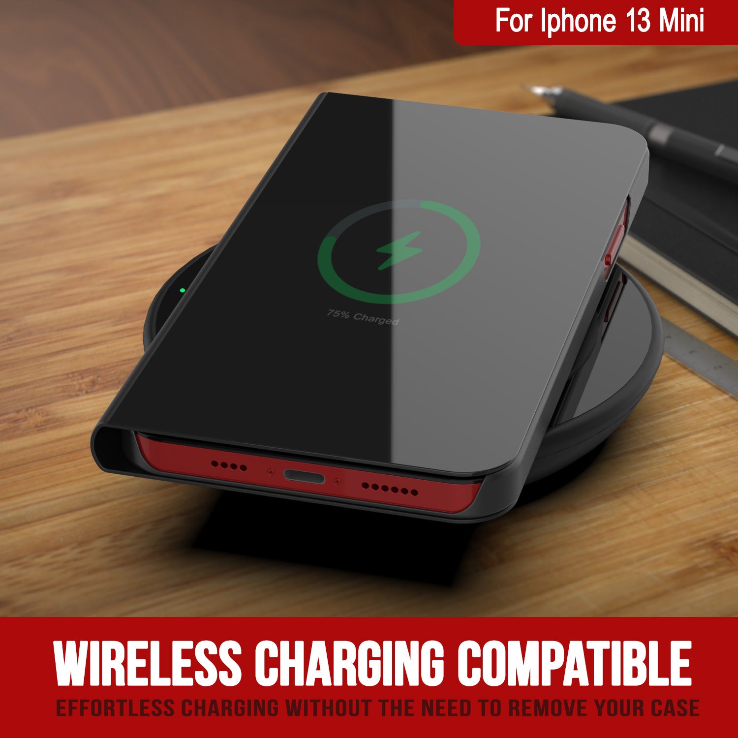 Punkcase iPhone 13 Mini Reflector Case Protective Flip Cover [Black]