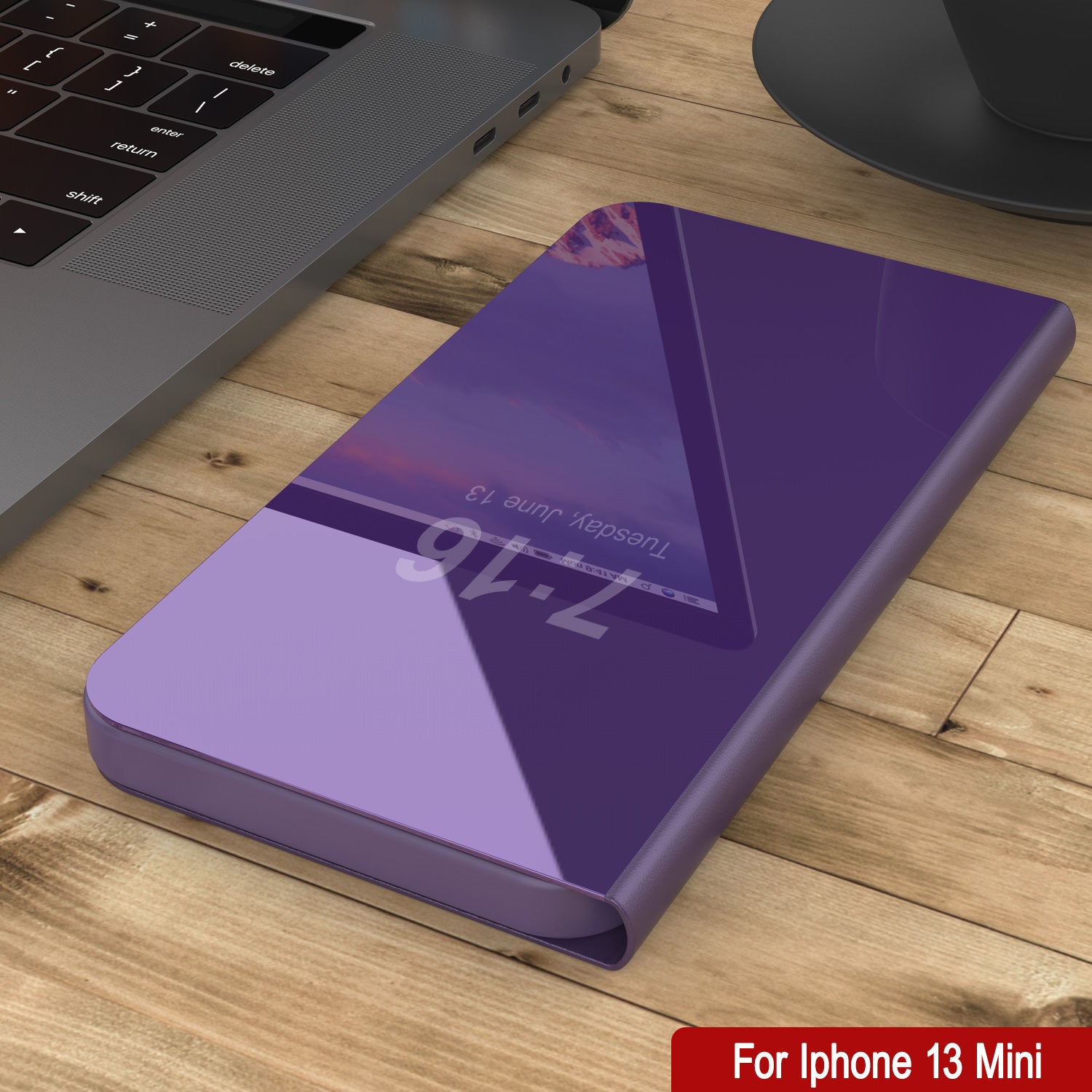 Punkcase iPhone 13 Mini Reflector Case Protective Flip Cover [Purple]