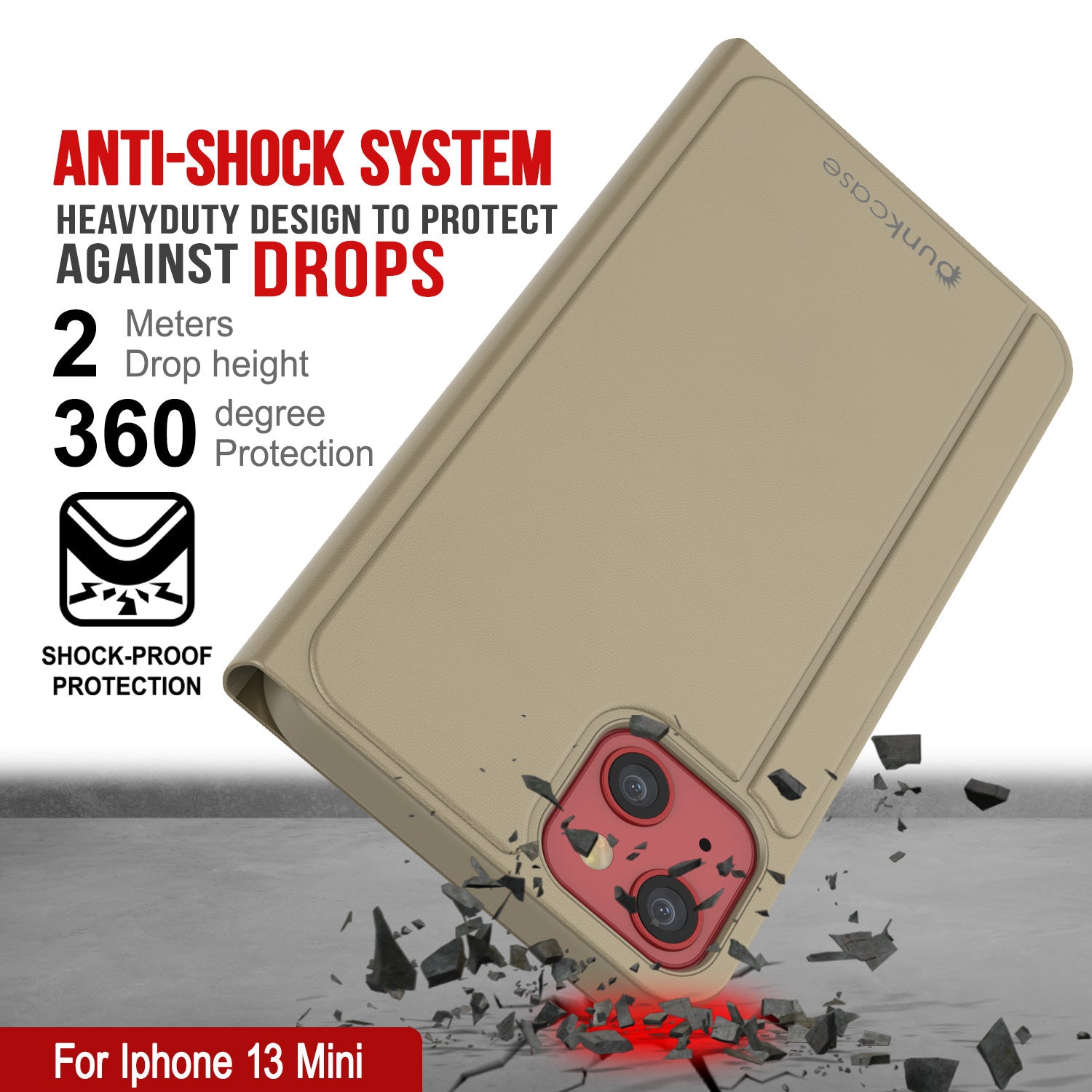 Punkcase iPhone 13 Mini Reflector Case Protective Flip Cover [Gold]