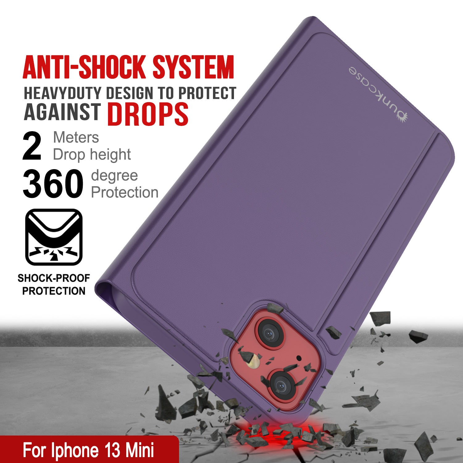 Punkcase iPhone 13 Mini Reflector Case Protective Flip Cover [Purple]