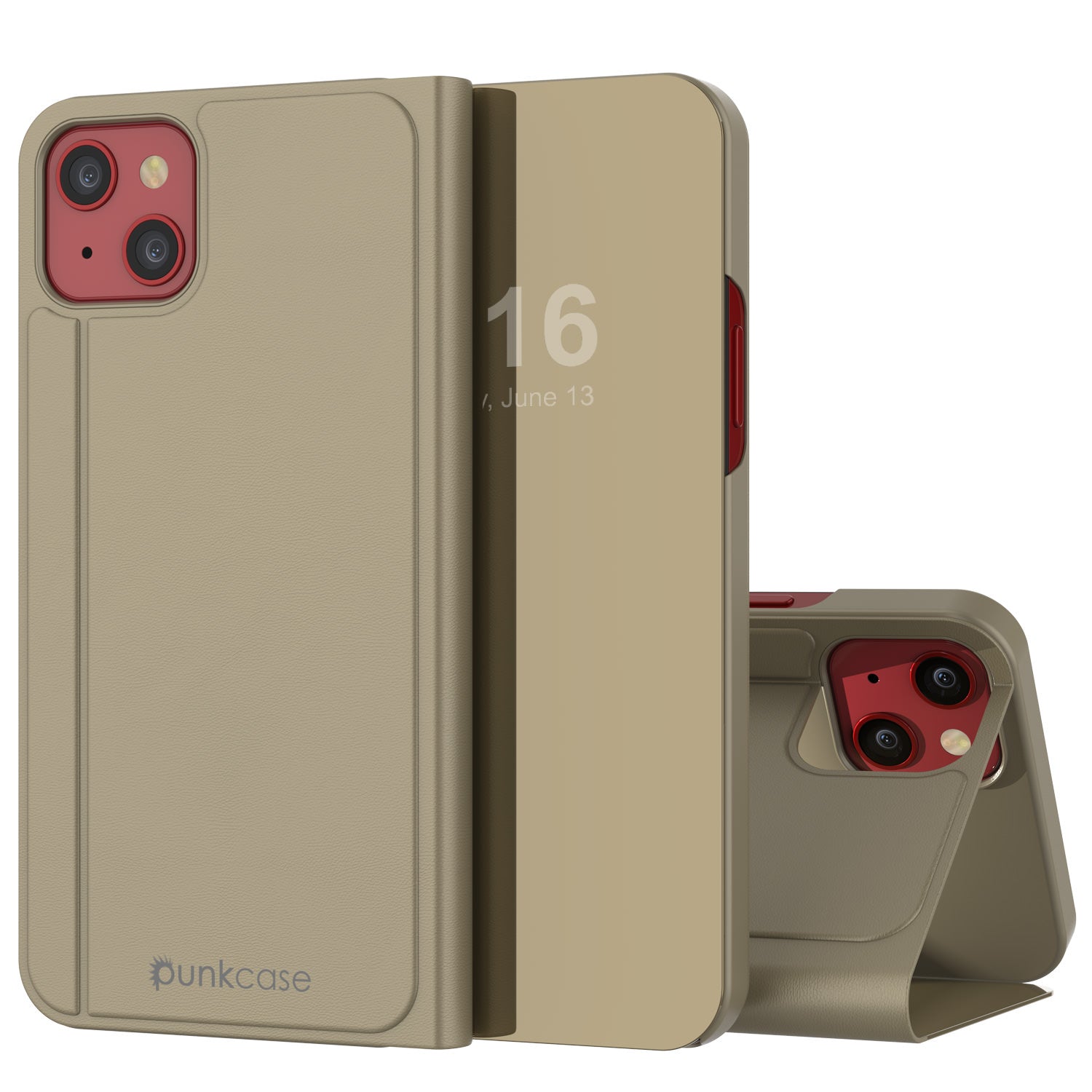 Punkcase iPhone 13 Mini Reflector Case Protective Flip Cover [Gold]