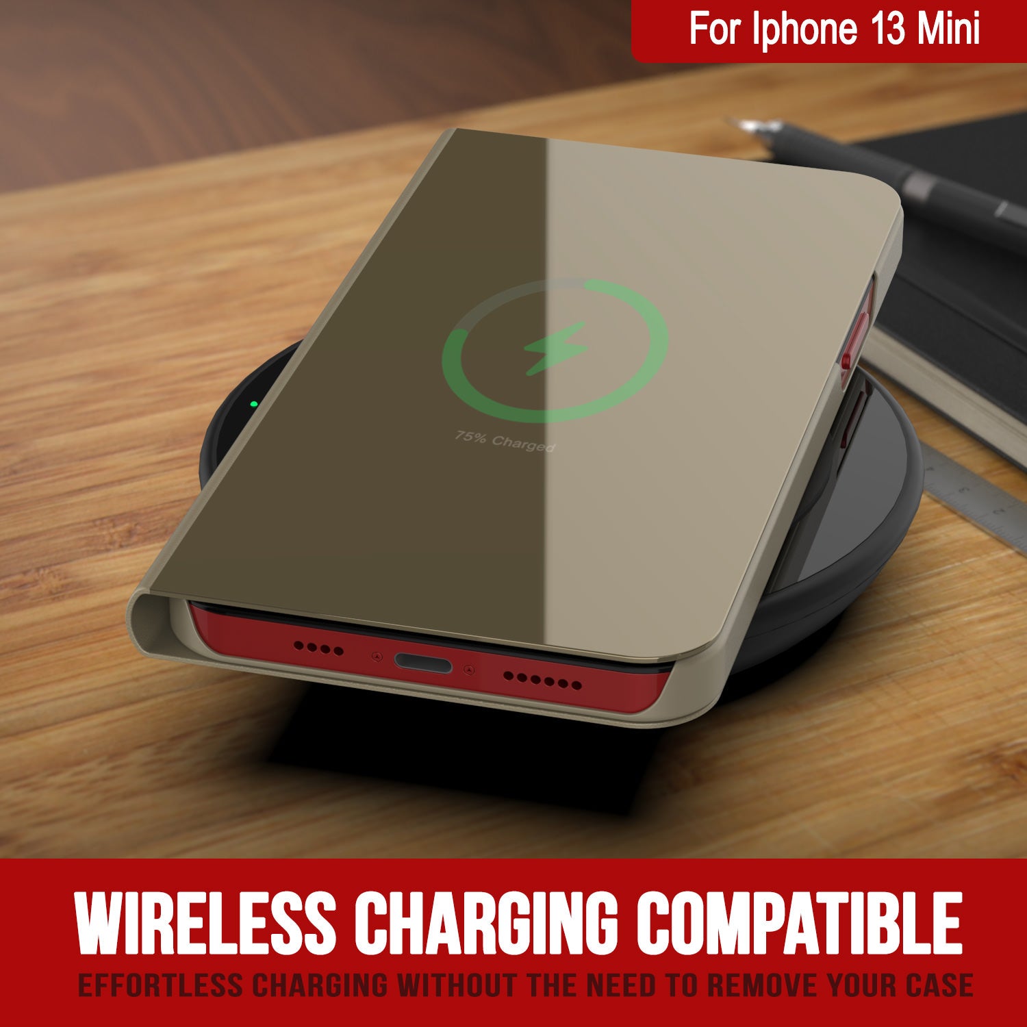 Punkcase iPhone 13 Mini Reflector Case Protective Flip Cover [Gold]