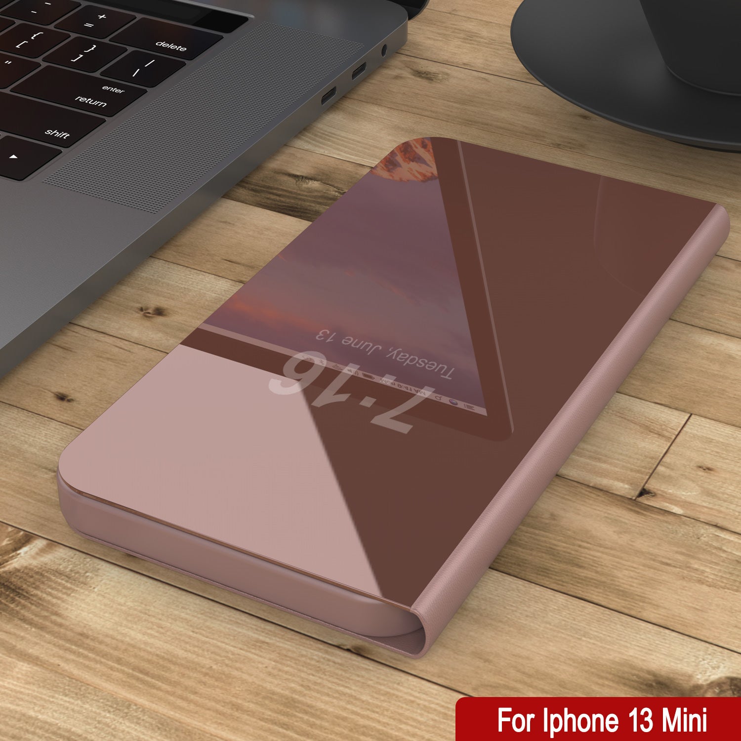 Punkcase iPhone 13 Mini Reflector Case Protective Flip Cover [Rose]