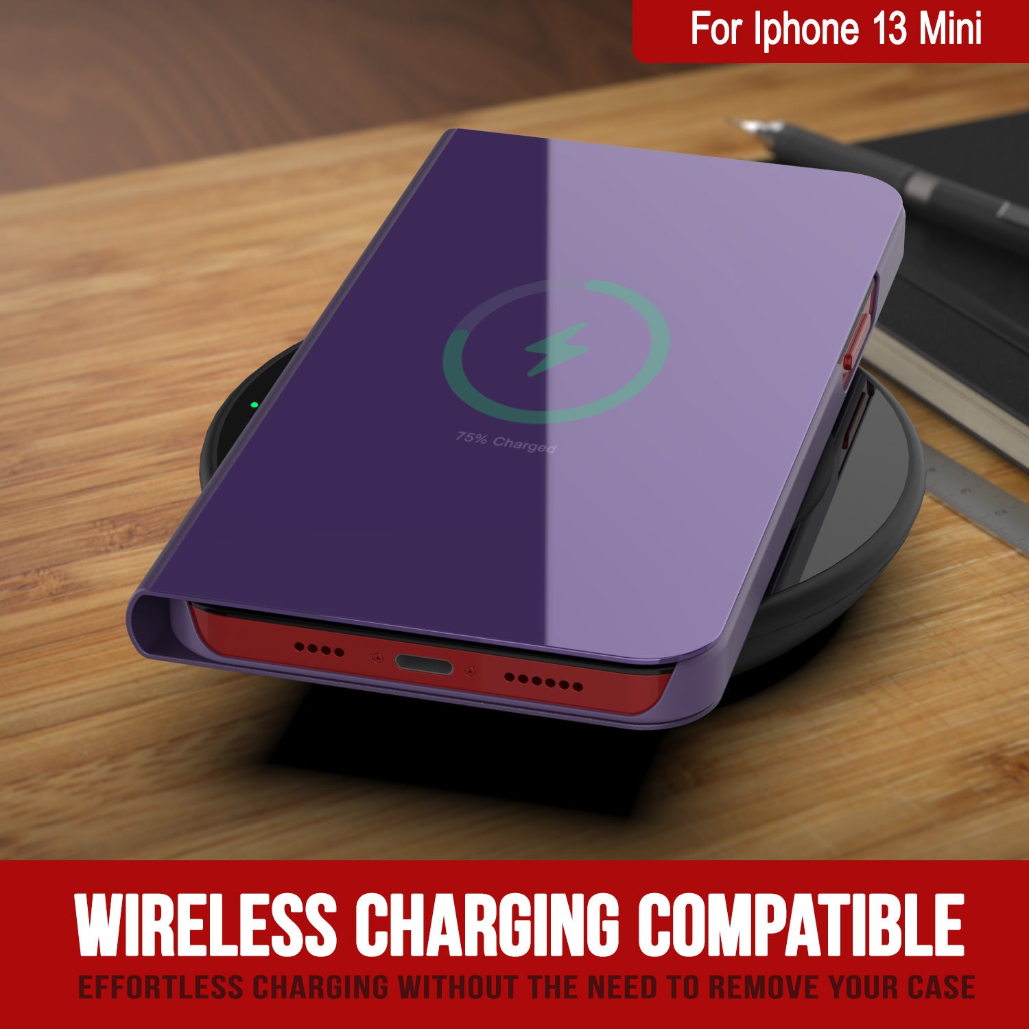 Punkcase iPhone 13 Mini Reflector Case Protective Flip Cover [Purple]