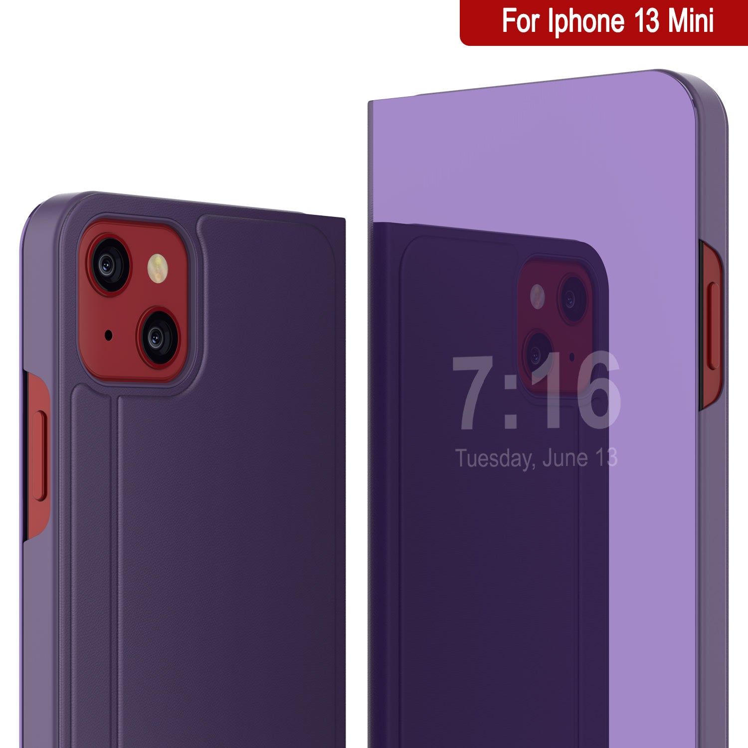 Punkcase iPhone 13 Mini Reflector Case Protective Flip Cover [Purple]