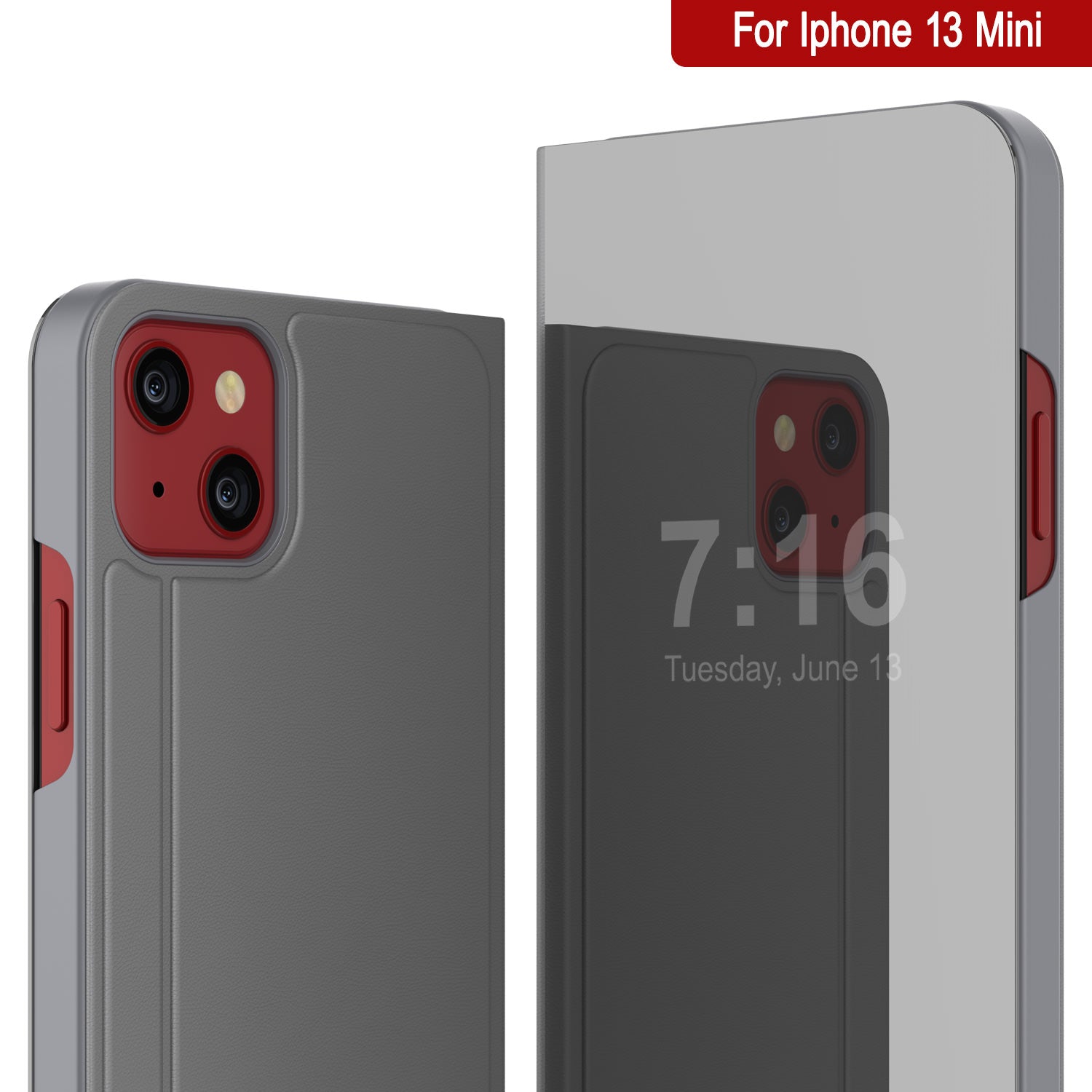 Punkcase iPhone 13 Mini Reflector Case Protective Flip Cover [Silver]