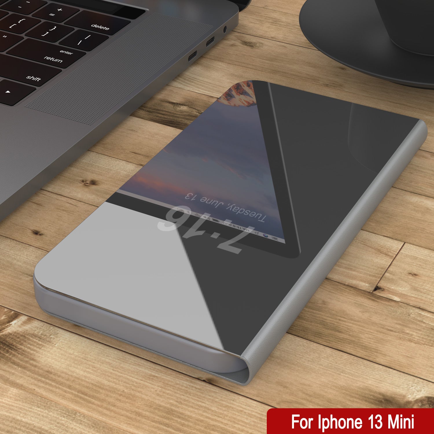 Punkcase iPhone 13 Mini Reflector Case Protective Flip Cover [Silver]