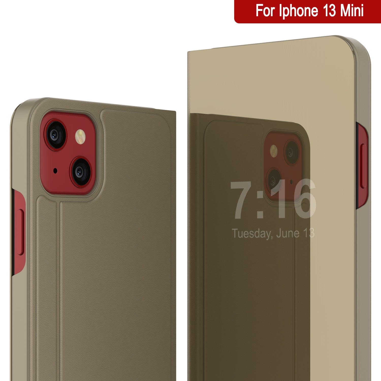 Punkcase iPhone 13 Mini Reflector Case Protective Flip Cover [Gold]