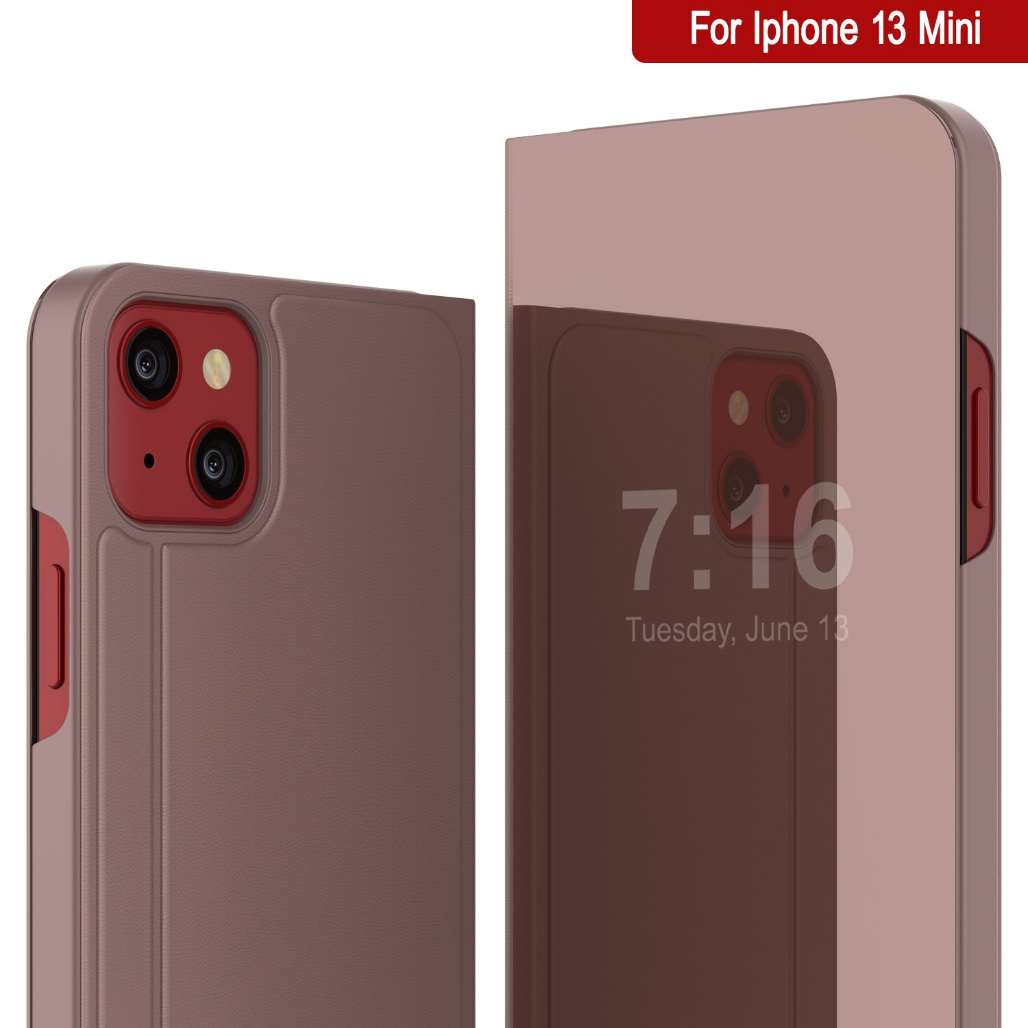 Punkcase iPhone 13 Mini Reflector Case Protective Flip Cover [Rose]