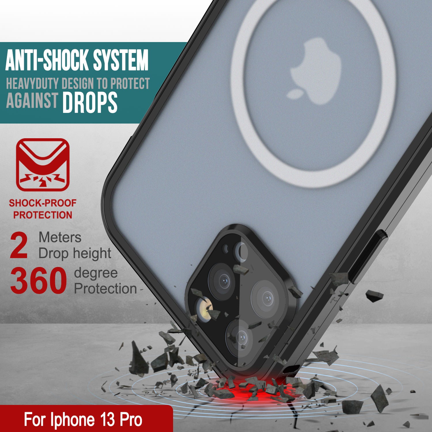 Punkcase iPhone 13 Pro Case [GlassMag Series] Cover W/ Built-In MagSafe Charging Circle [Black]