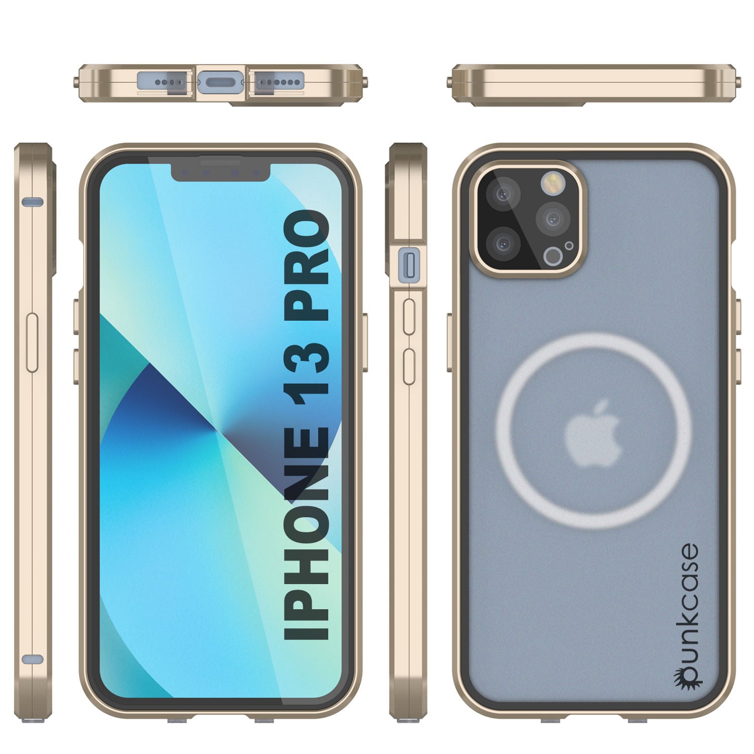 Punkcase iPhone 13 Pro Case [GlassMag Series] Cover W/ Built-In MagSafe Charging Circle [Gold]