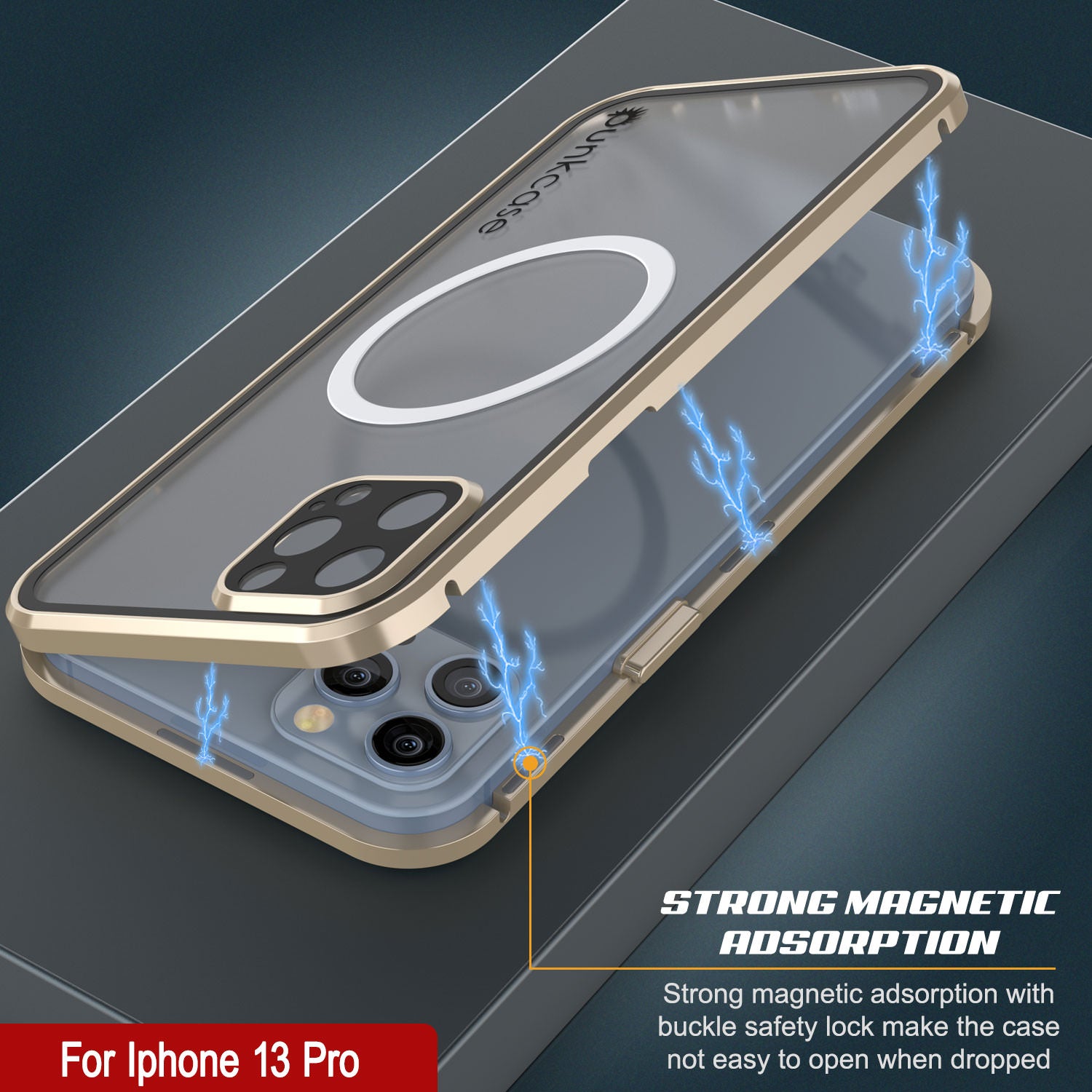 Punkcase iPhone 13 Pro Case [GlassMag Series] Cover W/ Built-In MagSafe Charging Circle [Gold]