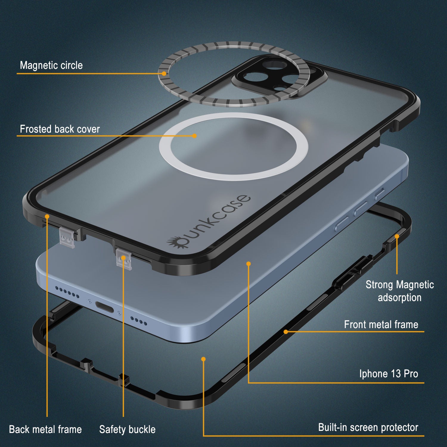 Punkcase iPhone 13 Pro Case [GlassMag Series] Cover W/ Built-In MagSafe Charging Circle [Black]