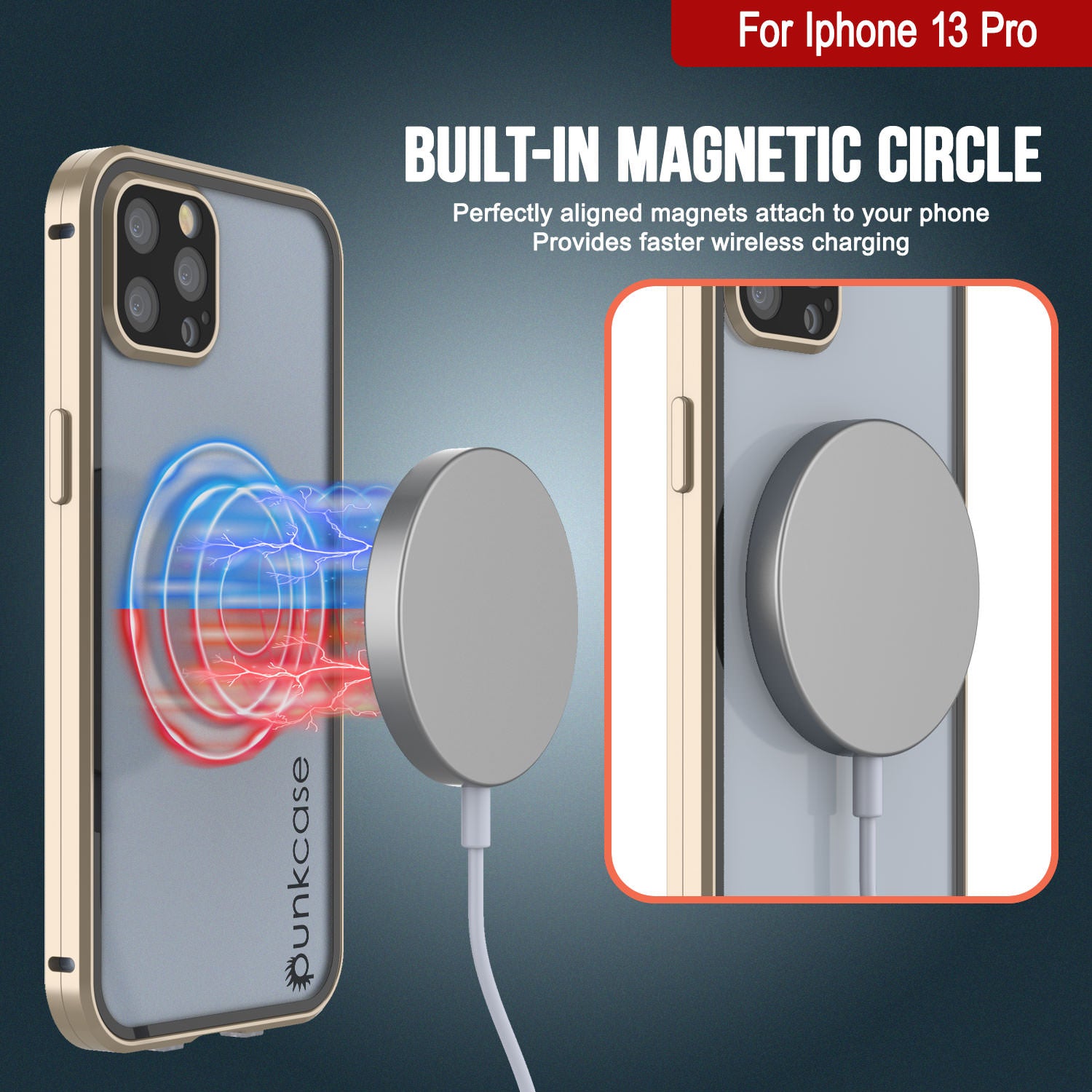 Punkcase iPhone 13 Pro Case [GlassMag Series] Cover W/ Built-In MagSafe Charging Circle [Gold]