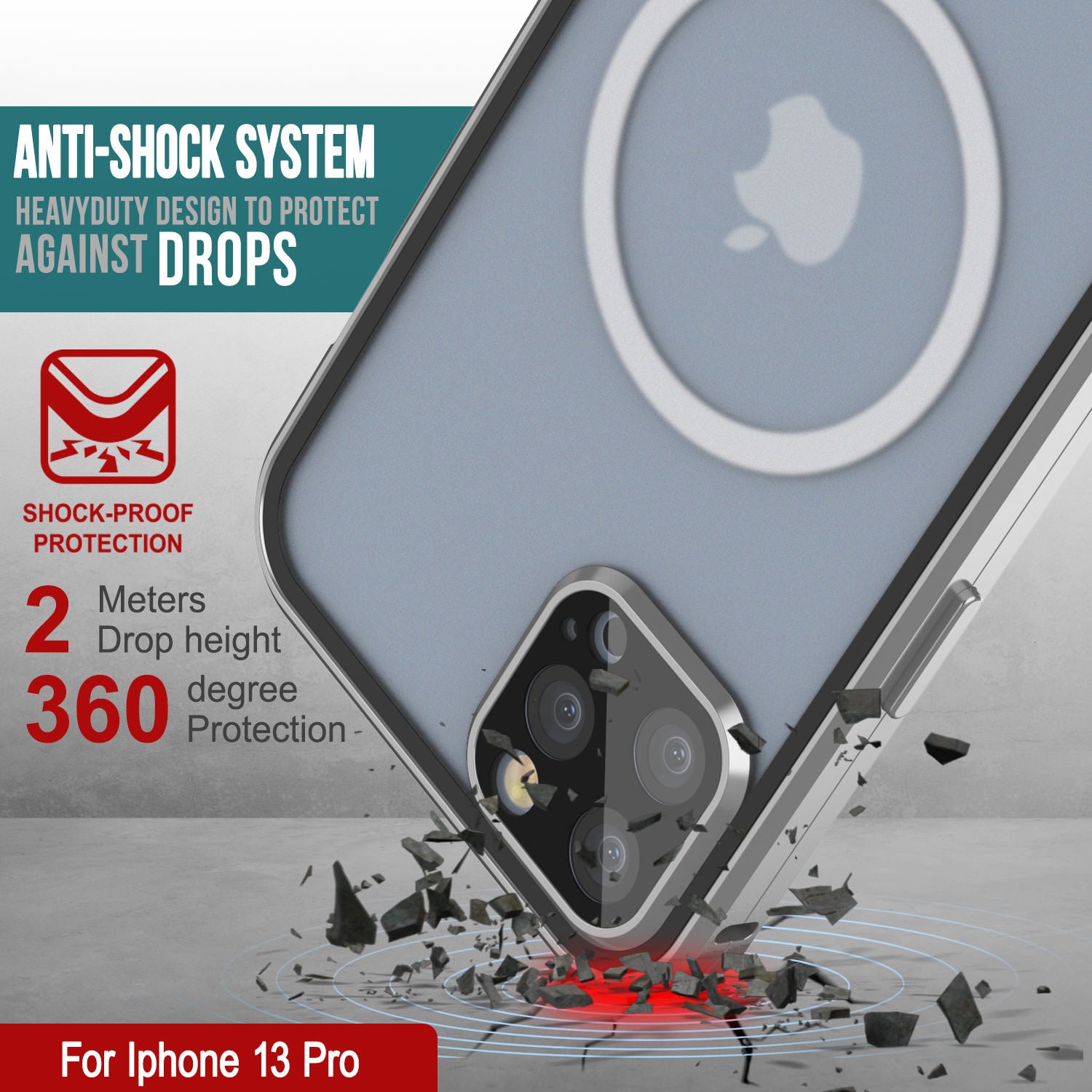 Punkcase iPhone 13 Pro Case [GlassMag Series] Cover W/ Built-In MagSafe Charging Circle [Silver]