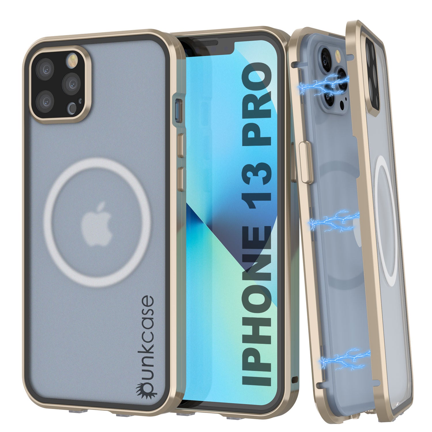 Punkcase iPhone 13 Pro Case [GlassMag Series] Cover W/ Built-In MagSafe Charging Circle [Gold]