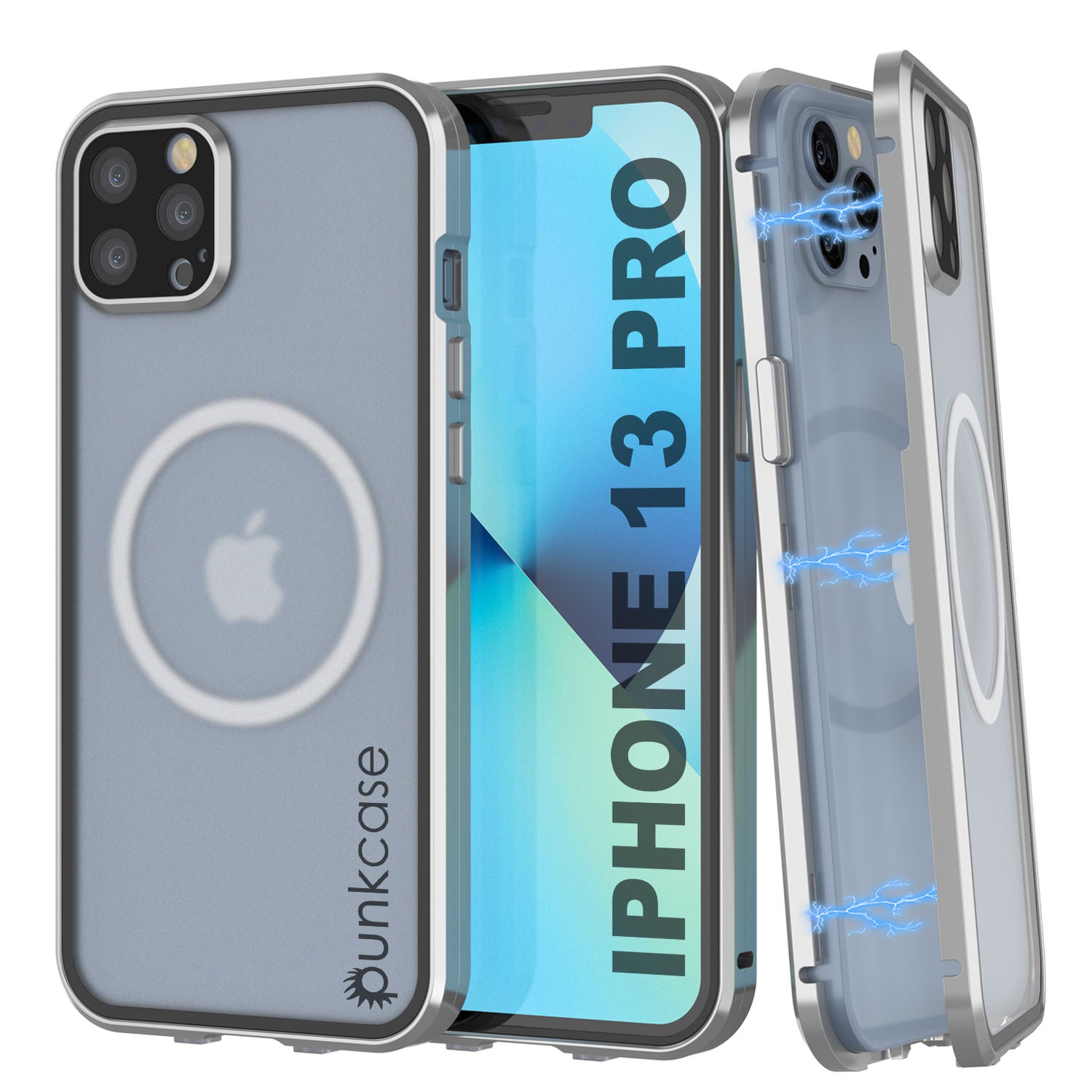 Punkcase iPhone 13 Pro Case [GlassMag Series] Cover W/ Built-In MagSafe Charging Circle [Silver]