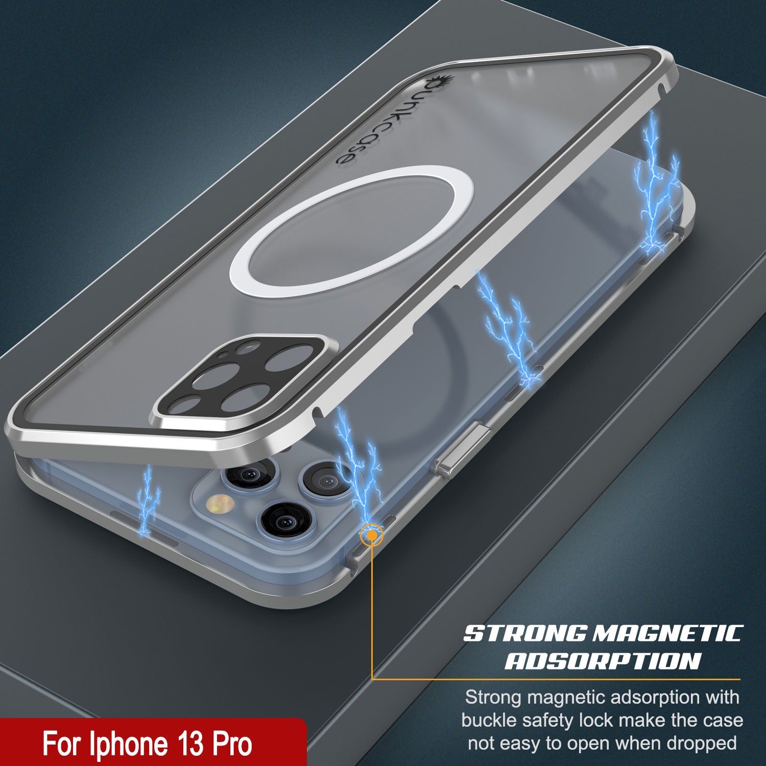 Punkcase iPhone 13 Pro Case [GlassMag Series] Cover W/ Built-In MagSafe Charging Circle [Silver]