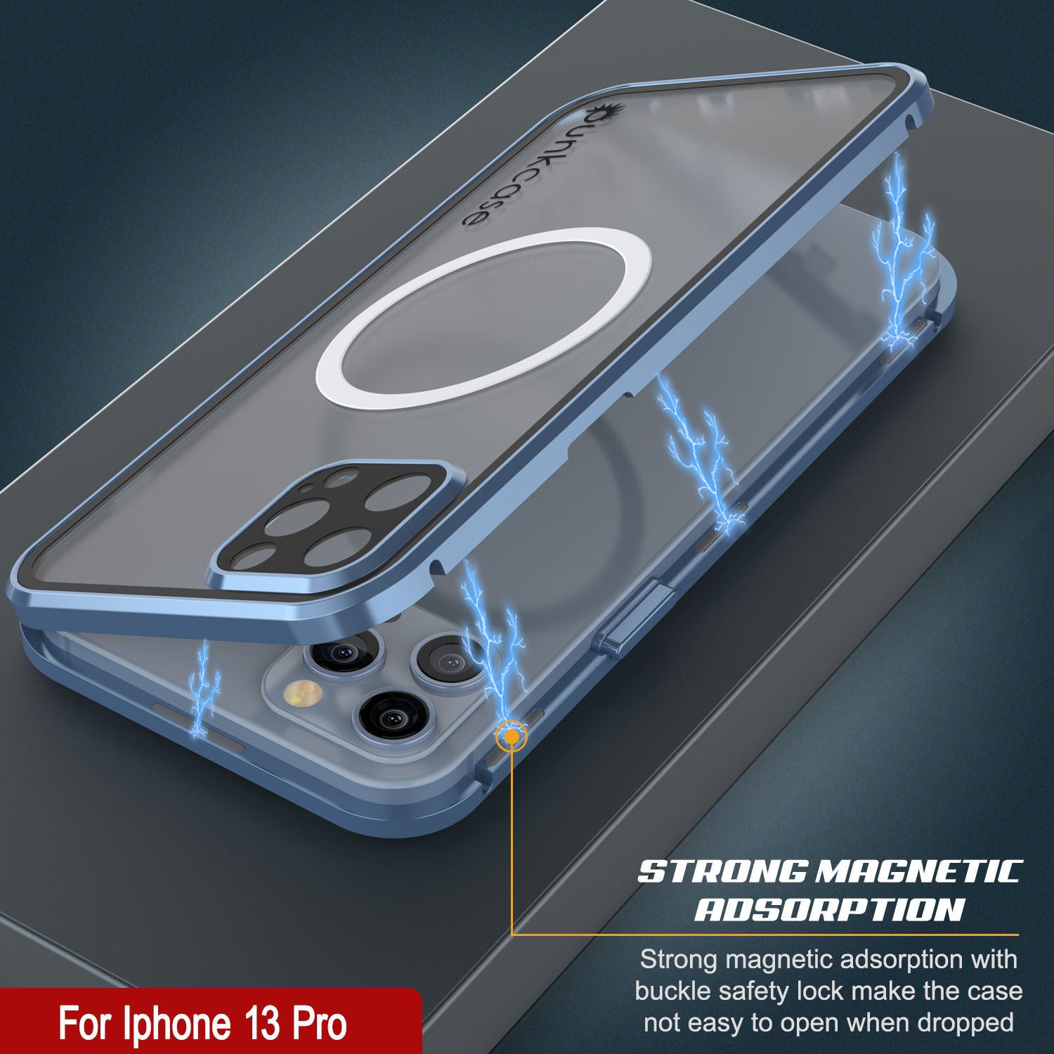 Punkcase iPhone 13 Pro Case [GlassMag Series] Cover W/ Built-In MagSafe Charging Circle [Blue]