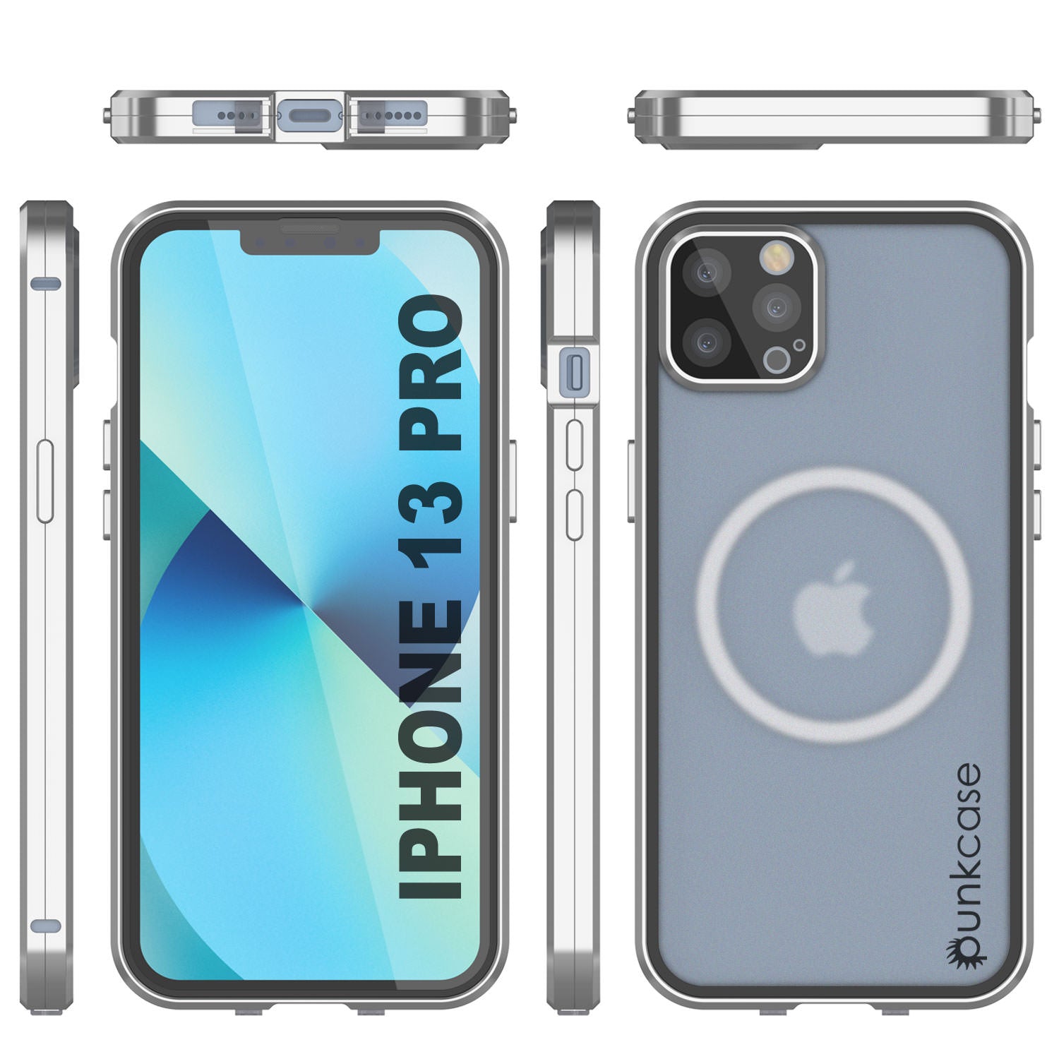 Punkcase iPhone 13 Pro Case [GlassMag Series] Cover W/ Built-In MagSafe Charging Circle [Silver]
