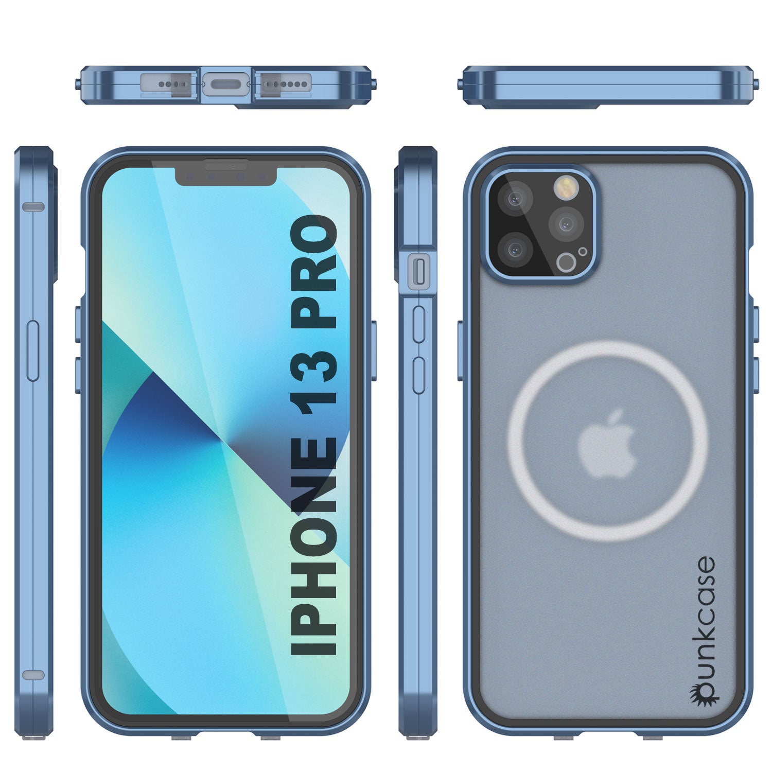 Punkcase iPhone 13 Pro Case [GlassMag Series] Cover W/ Built-In MagSafe Charging Circle [Blue]