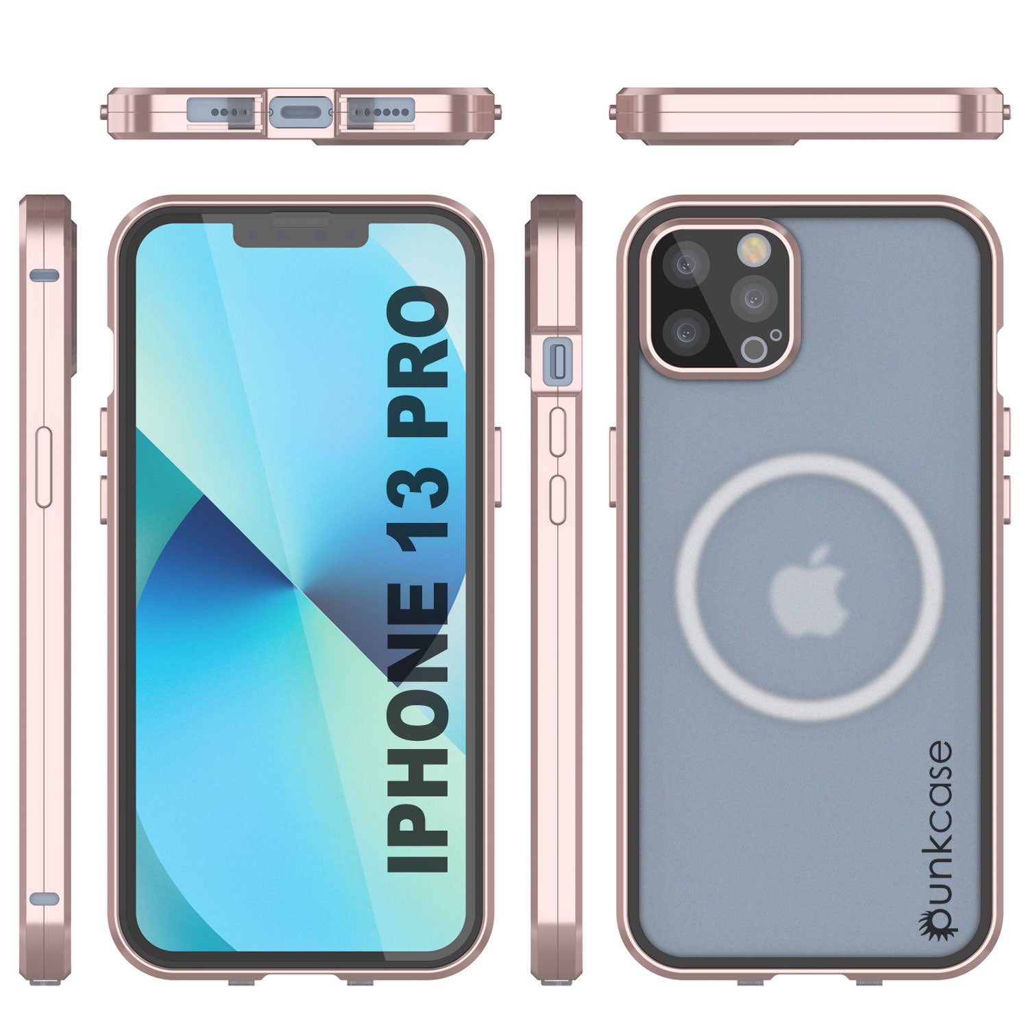 Punkcase iPhone 13 Pro Case [GlassMag Series] Cover W/ Built-In MagSafe Charging Circle [Rose Gold]