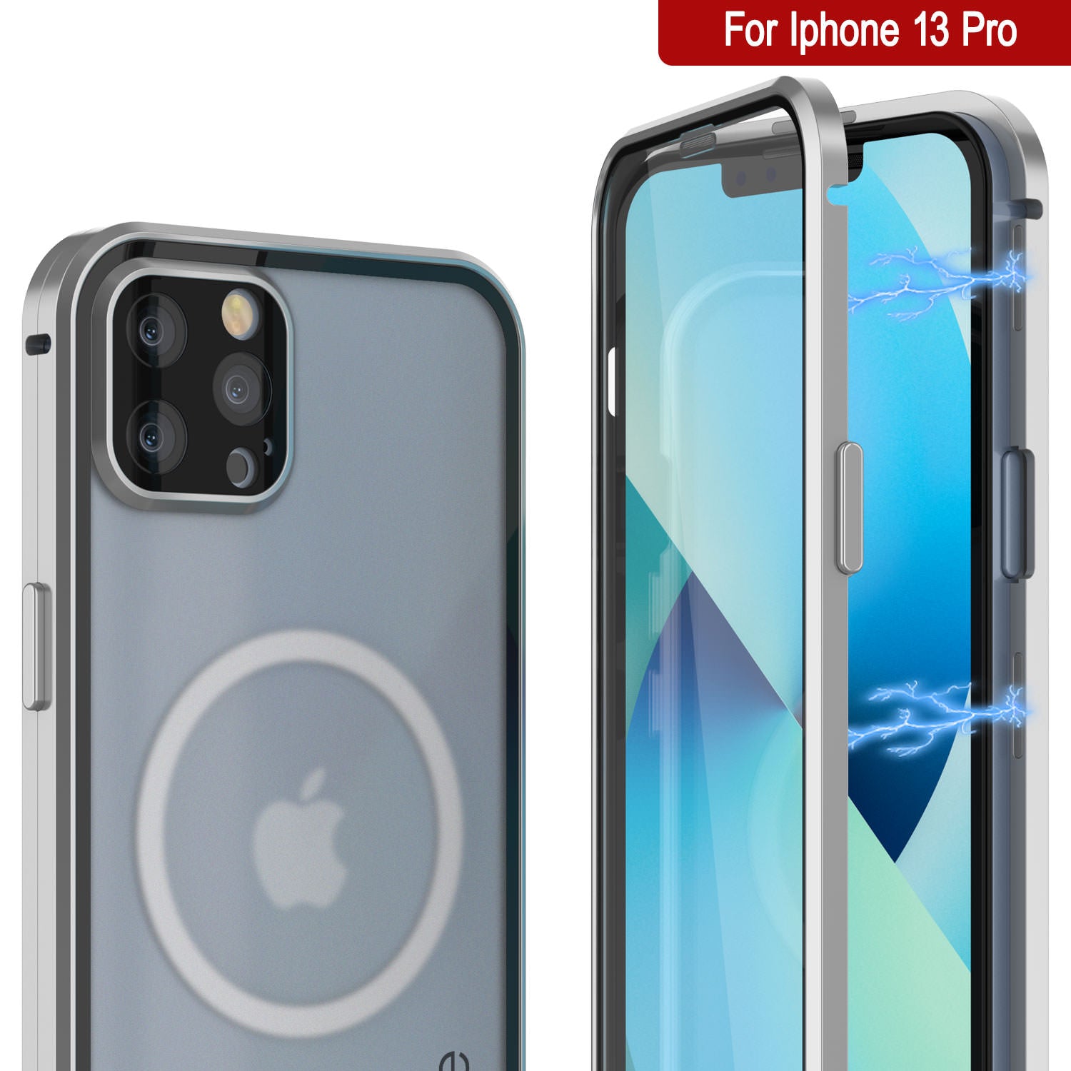 Punkcase iPhone 13 Pro Case [GlassMag Series] Cover W/ Built-In MagSafe Charging Circle [Silver]