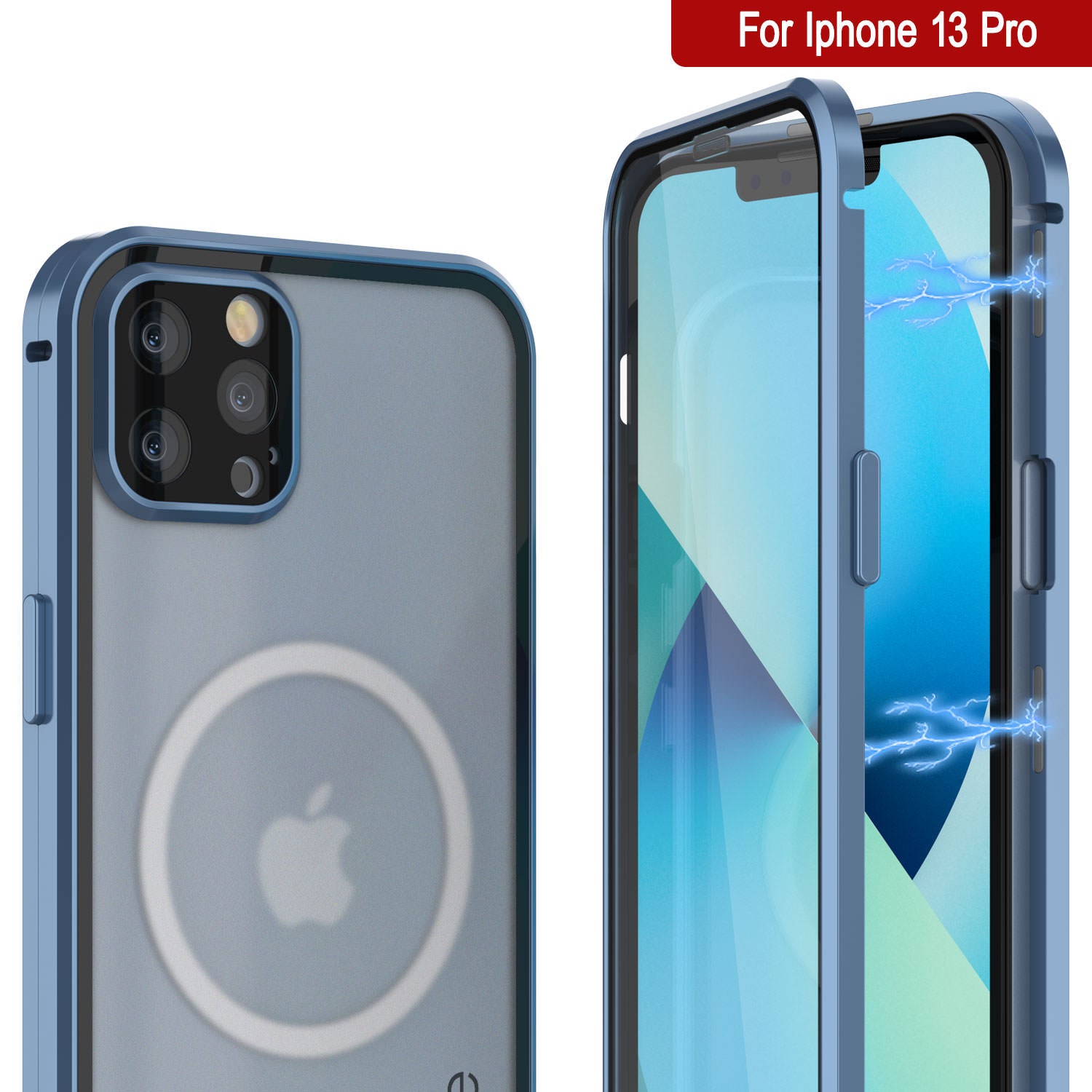 Punkcase iPhone 13 Pro Case [GlassMag Series] Cover W/ Built-In MagSafe Charging Circle [Blue]