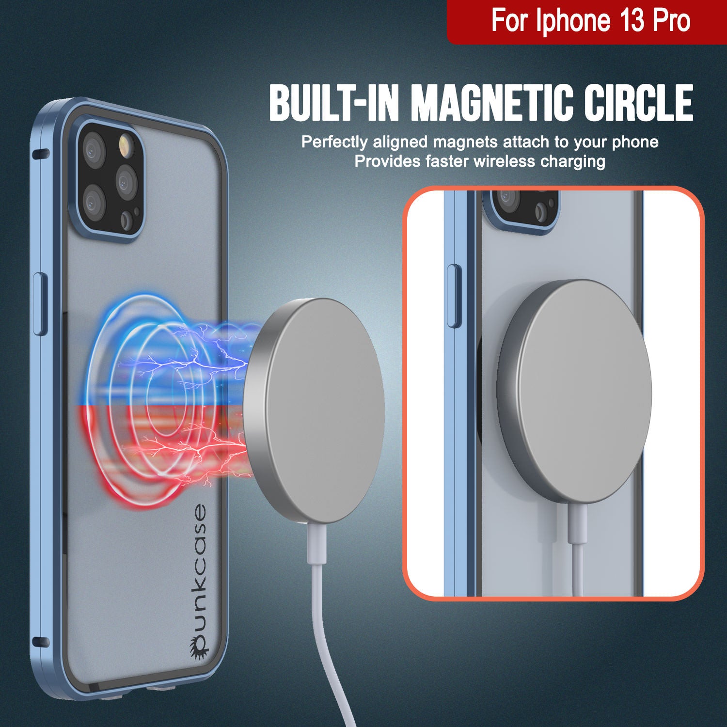 Punkcase iPhone 13 Pro Case [GlassMag Series] Cover W/ Built-In MagSafe Charging Circle [Blue]