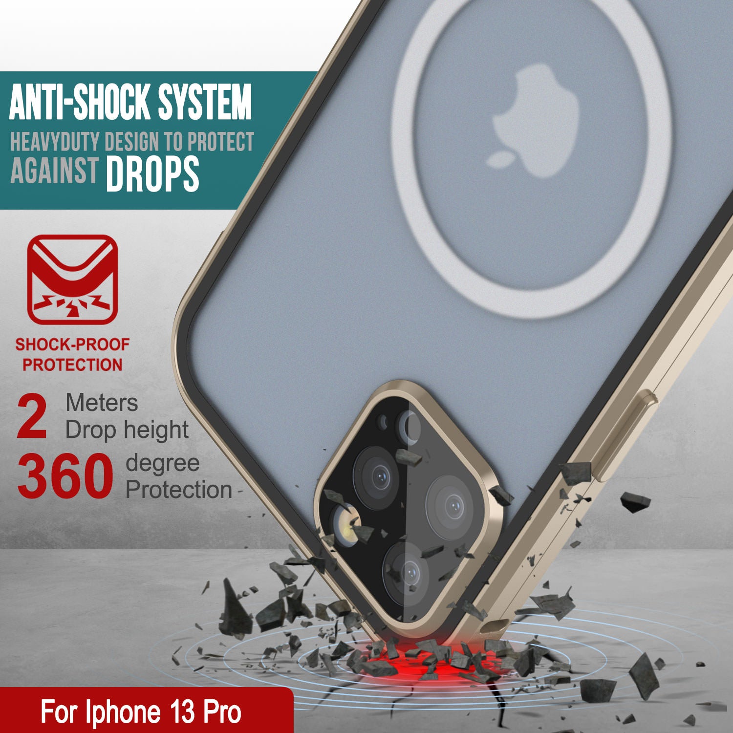 Punkcase iPhone 13 Pro Case [GlassMag Series] Cover W/ Built-In MagSafe Charging Circle [Gold]