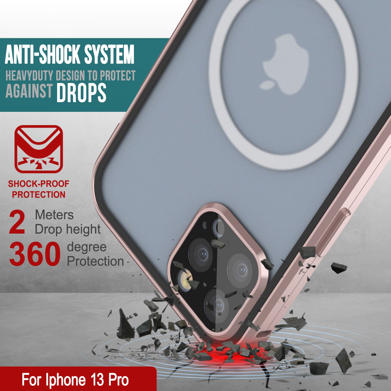 Punkcase iPhone 13 Pro Case [GlassMag Series] Cover W/ Built-In MagSafe Charging Circle [Rose Gold]