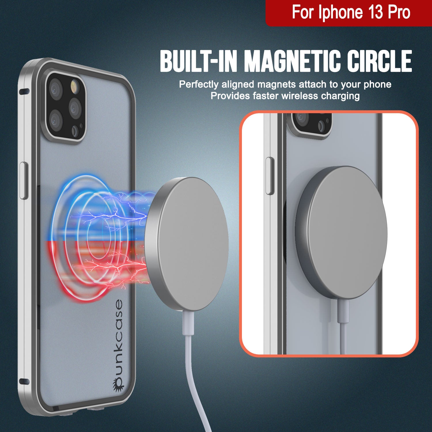 Punkcase iPhone 13 Pro Case [GlassMag Series] Cover W/ Built-In MagSafe Charging Circle [Silver]