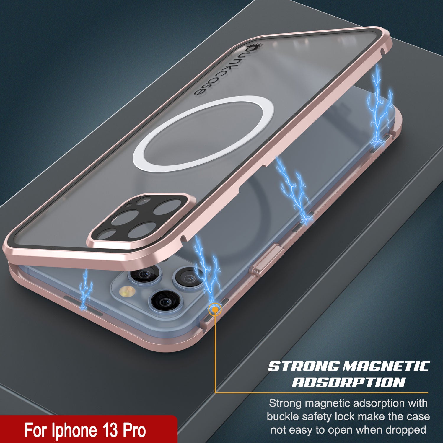 Punkcase iPhone 13 Pro Case [GlassMag Series] Cover W/ Built-In MagSafe Charging Circle [Rose Gold]
