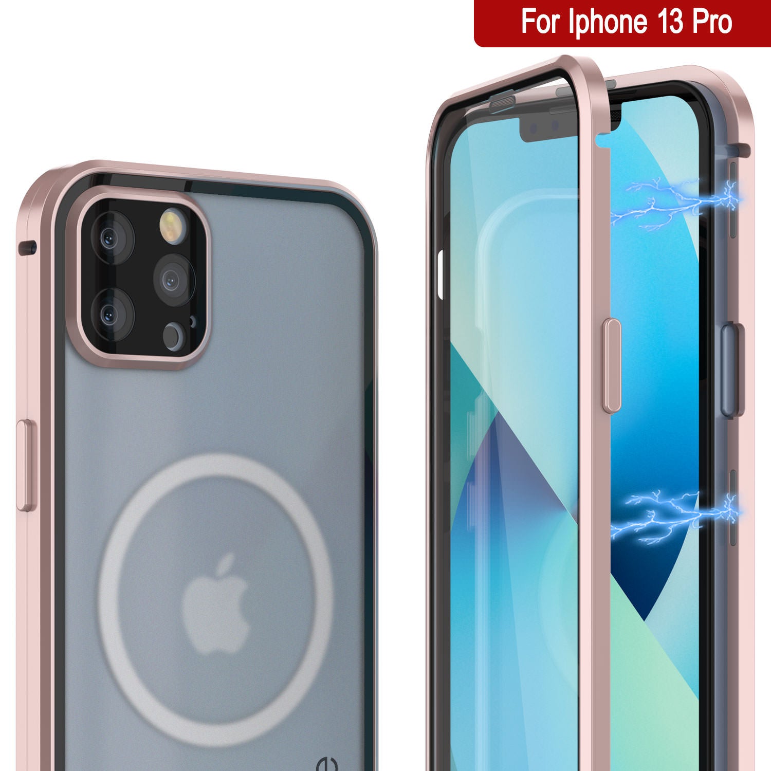 Punkcase iPhone 13 Pro Case [GlassMag Series] Cover W/ Built-In MagSafe Charging Circle [Rose Gold]